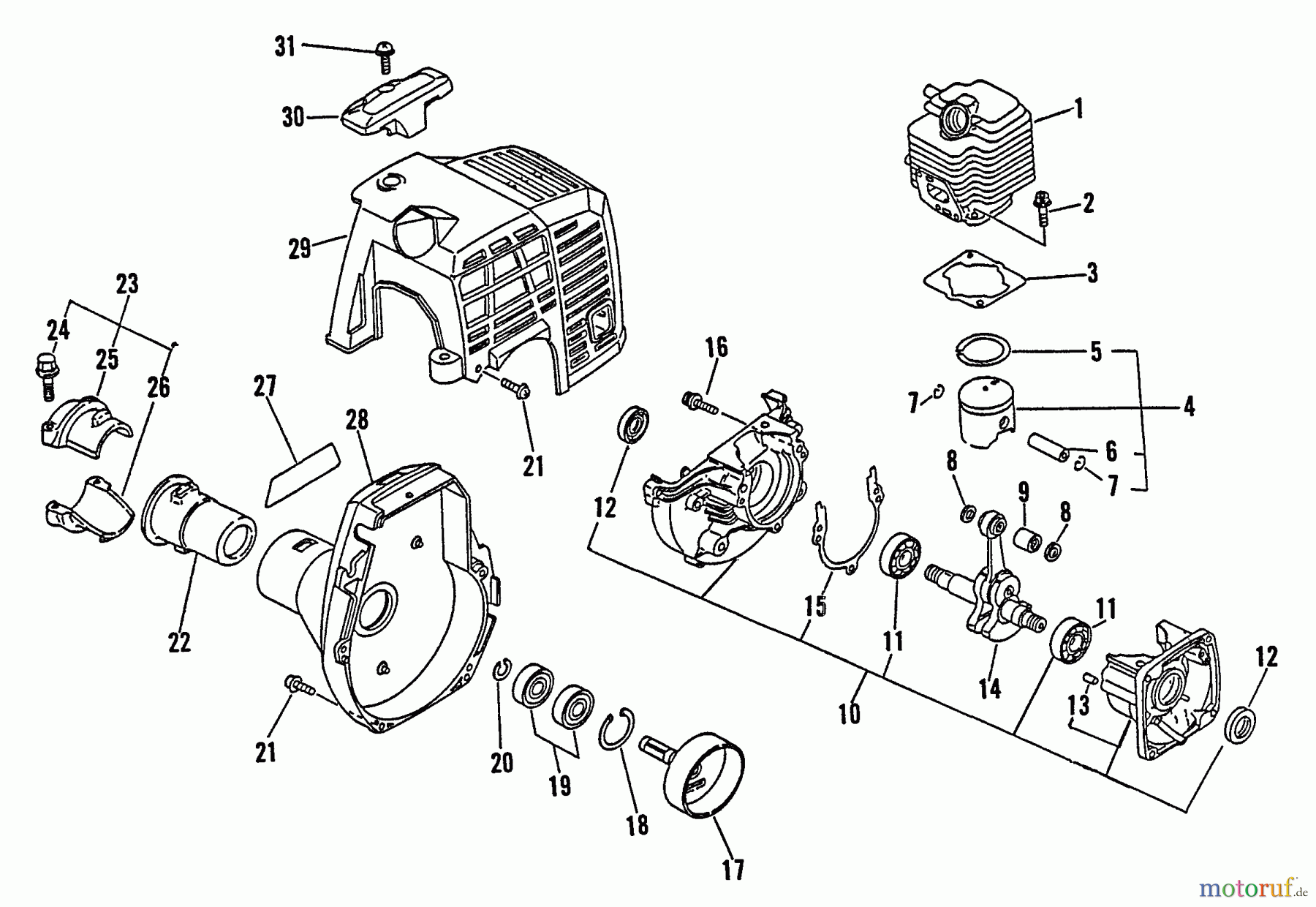  Echo Trimmer, Faden / Bürste SRM-1501 - Echo String Trimmer, S/N:0135001 - 9999999 Engine, Crankcase, Fan Housing, Cover