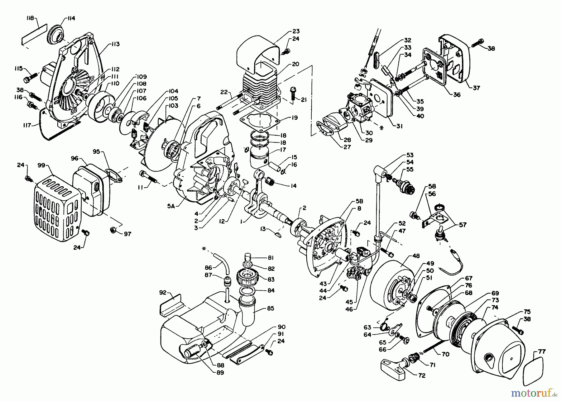 Echo Trimmer, Faden / Bürste SRM-200DA - Echo String Trimmer, S/N:001001 - 061535 Engine, Crankcase, Stop Switch