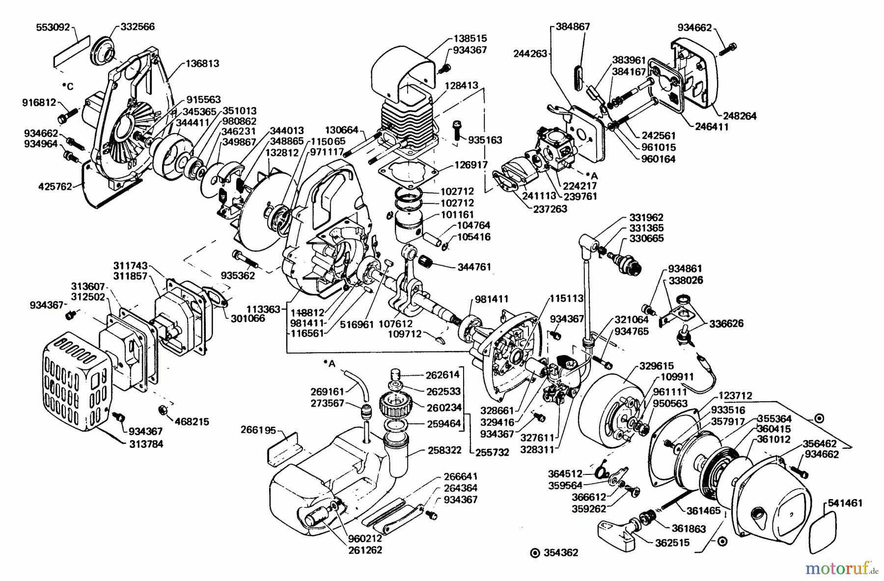  Echo Trimmer, Faden / Bürste SRM-200DB - Echo String Trimmer, S/N:021801 - 999999 Engine, Crankcase, Ignition, Stop Switch