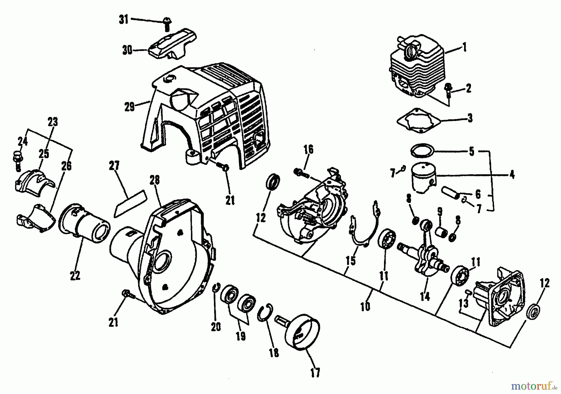  Echo Trimmer, Faden / Bürste SRM-2100 - Echo String Trimmer, S/N:001001 - 159490 (Type 1) Engine, Crankcase, Fan Housing, Clutch Drum, Cover