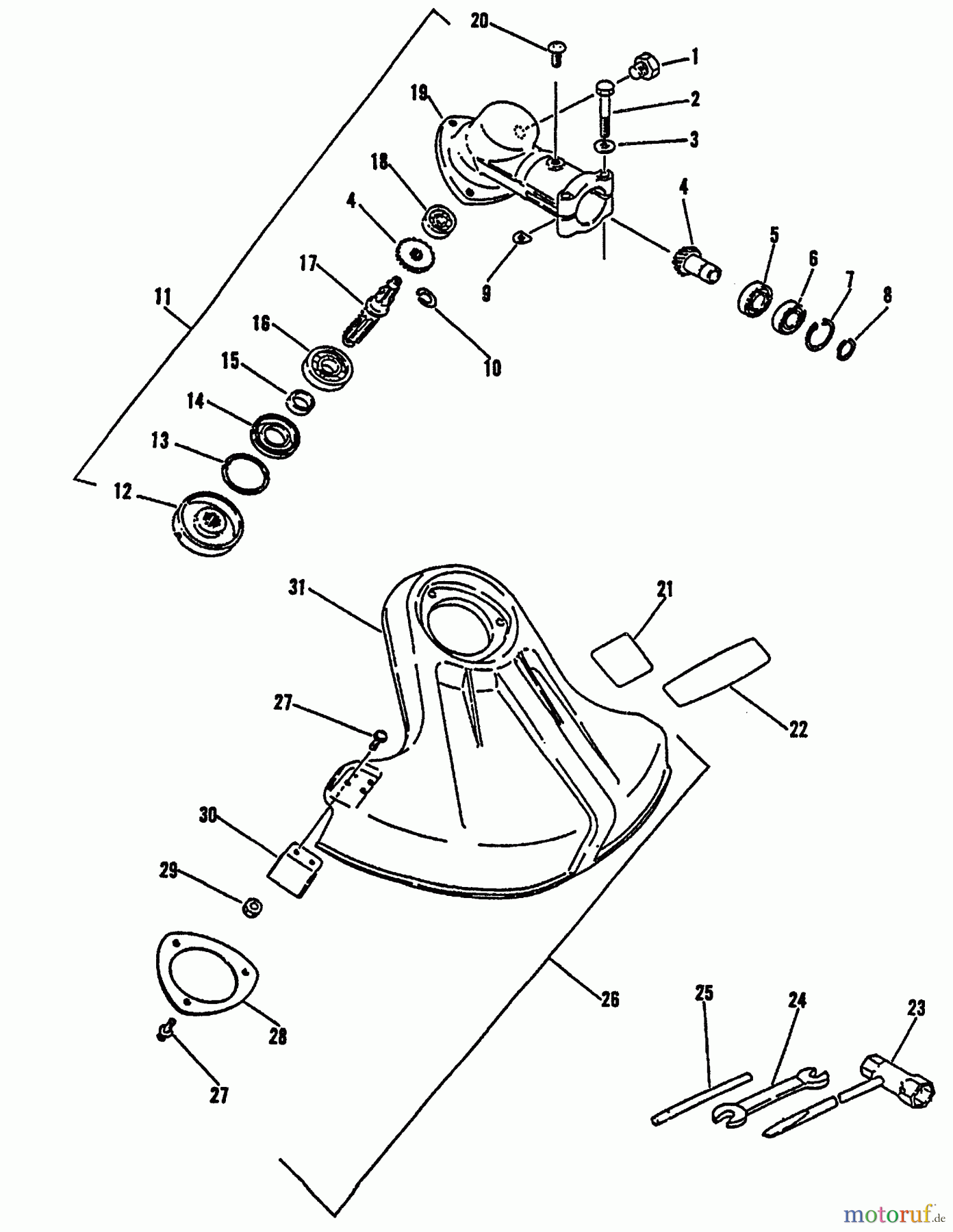 Echo Trimmer, Faden / Bürste SRM-2100 - Echo String Trimmer, S/N:001001 - 159490 (Type 1) Gear Case, Shield, Tools