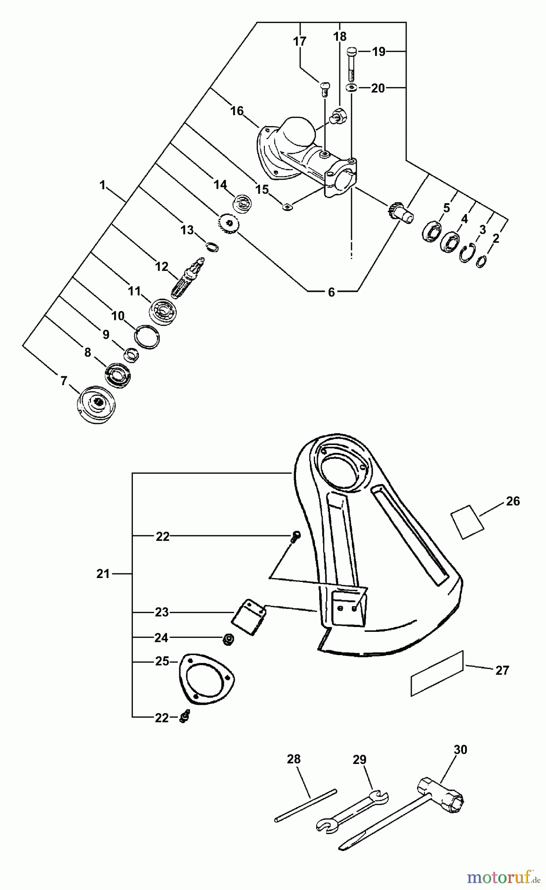 Echo Trimmer, Faden / Bürste SRM-2100 - Echo String Trimmer, S/N:159491 - 999999 (Type 1) Gear Case, Shield, Tools