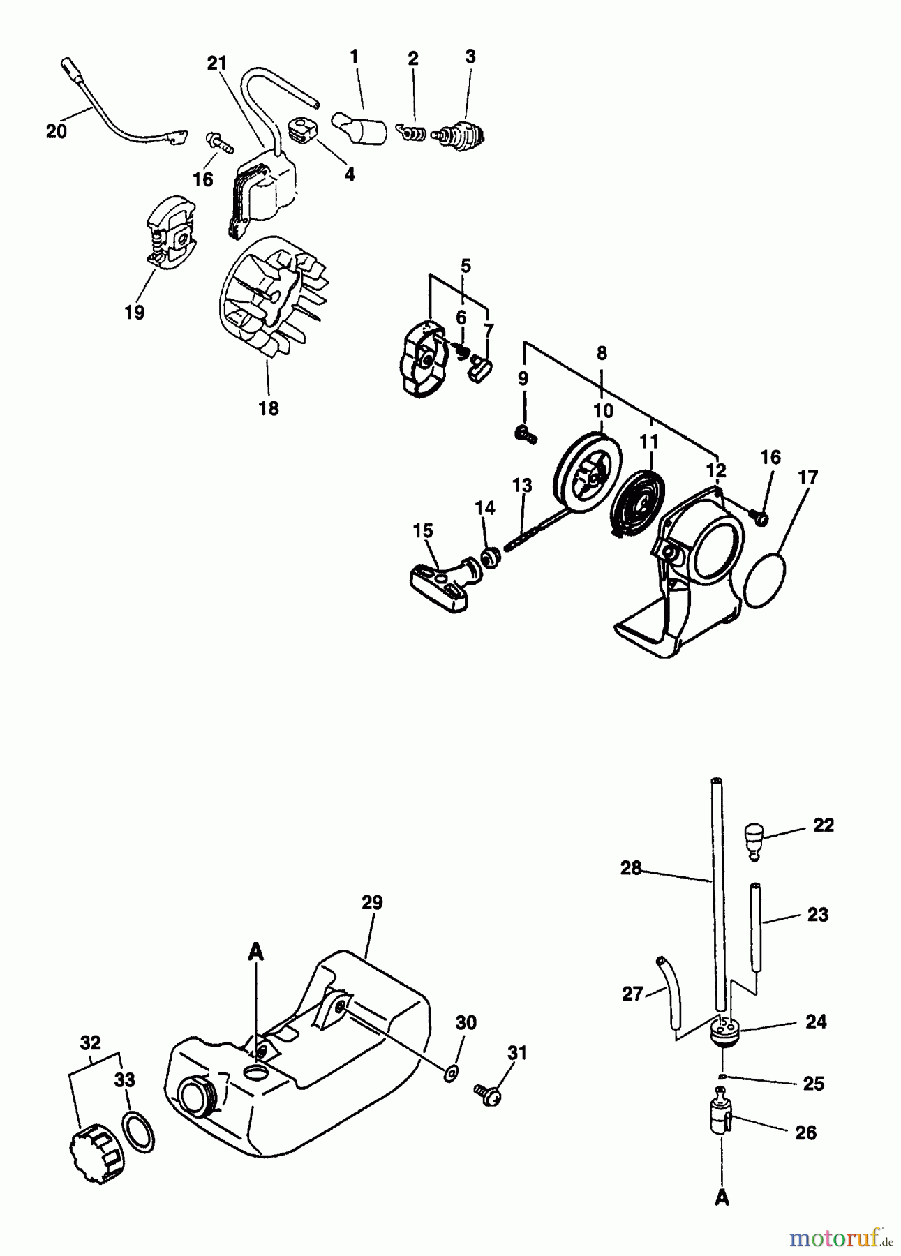Echo Trimmer, Faden / Bürste SRM-2100SB - Echo String Trimmer (Type 1E) Clutch, Fuel System, Ignition, Starter