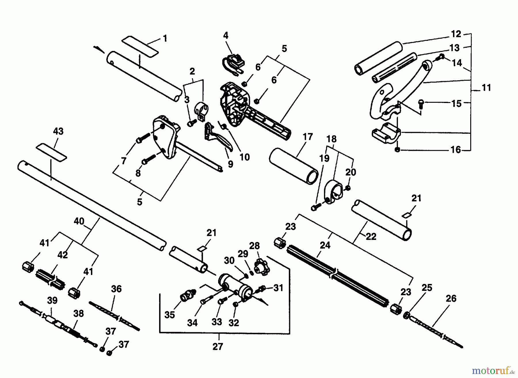Echo Trimmer, Faden / Bürste SRM-2100SB - Echo String Trimmer (Type 1E) SRM Drive Shaft, Coupling, Handles, Throttle, Stop Switch