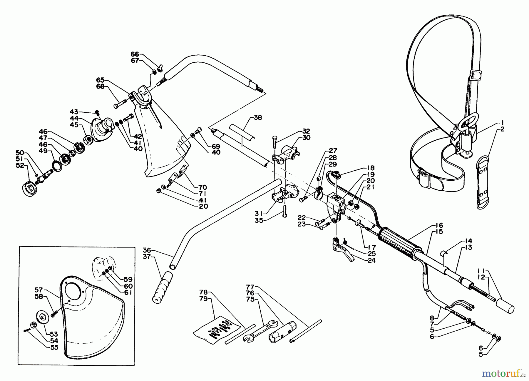 Echo Trimmer, Faden / Bürste SRM-210E - Echo String Trimmer Driveshaft, Handles, Harness, Throttle, Stop Switch, Gear Case, Shield, Tools