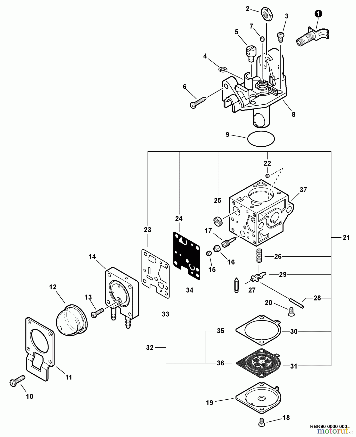  Echo Bläser / Sauger / Häcksler / Mulchgeräte	 PB-255LN - Echo Blower/Vacuums, S/N: P35111001001 - P35111999999 Carburetor -- RB-K90