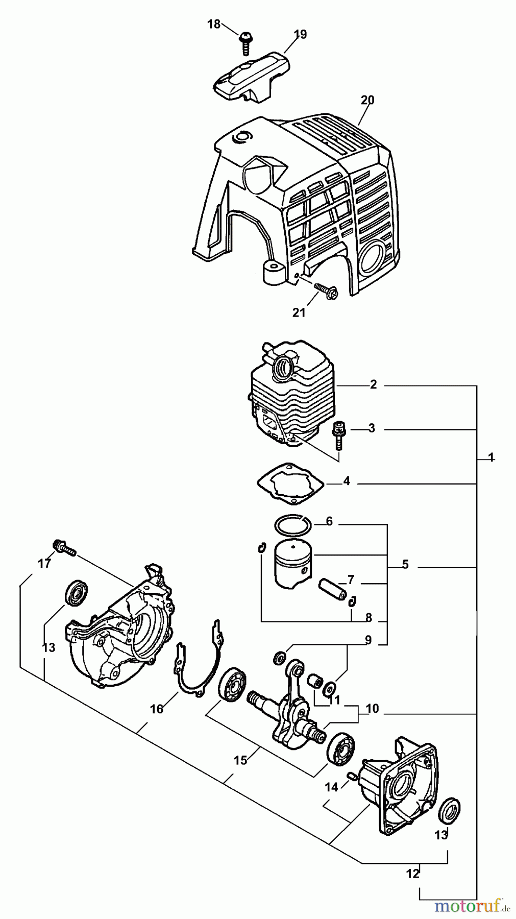 Echo Trimmer, Faden / Bürste SRM-2100 - Echo String Trimmer, S/N:159491 - 999999 (Type 1) Engine, Crankcase, Cylinder Cover