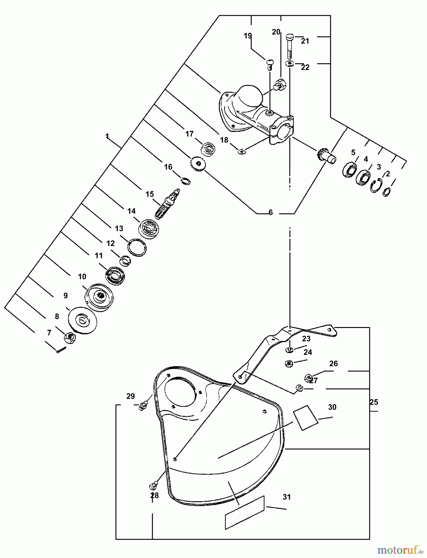 Echo Trimmer, Faden / Bürste SRM-2110 - Echo String Trimmer (Type 1E) Gear Case, Shield, Tools