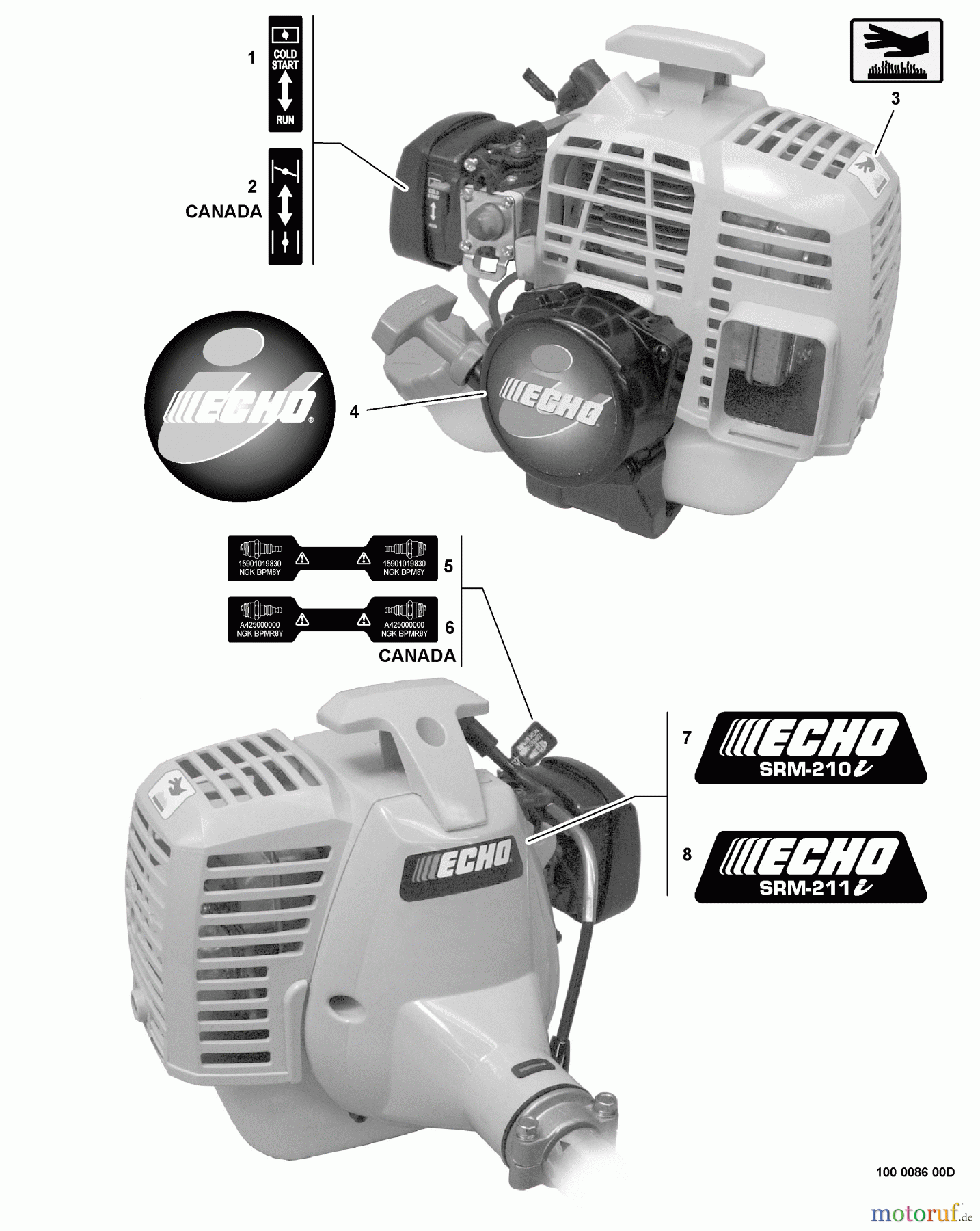 Echo Trimmer, Faden / Bürste SRM-210i - Echo String Trimmer, S/N:S72912001001 - S72912999999 Labels
