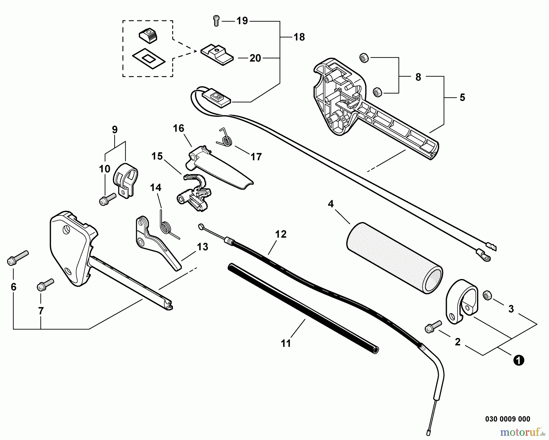 Echo Trimmer, Faden / Bürste SRM-210i - Echo String Trimmer, S/N:05001001 - 05999999 Control Handle, Throttle Cable, Ignition Switch