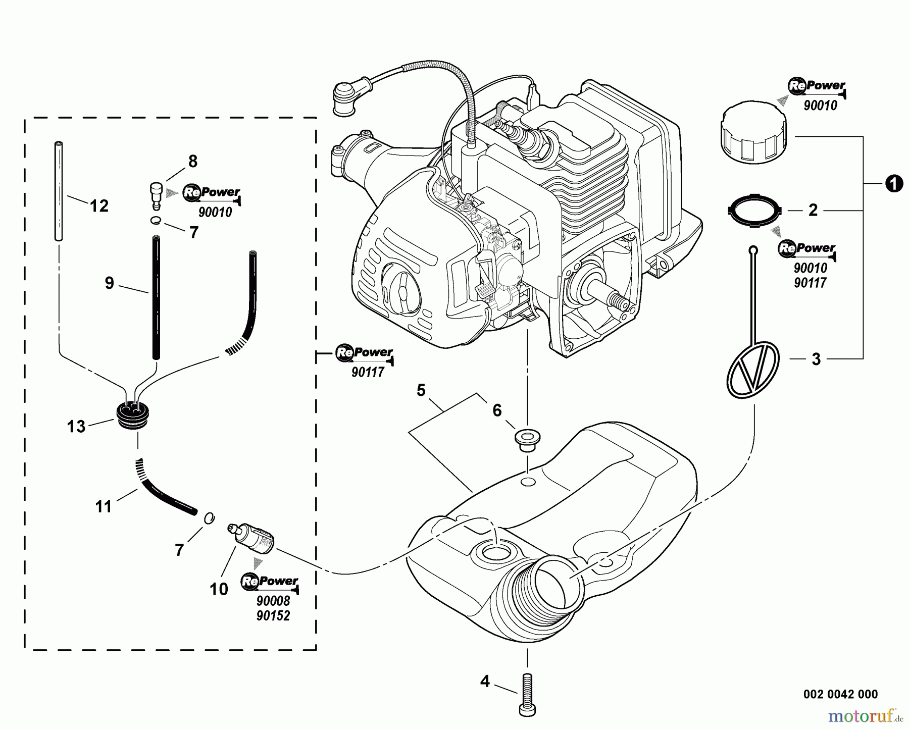 Echo Trimmer, Faden / Bürste SRM-225 - Echo String Trimmer, S/N:S04113001001 - S04113999999 Fuel System S/N: S04113001001 - S04113028430