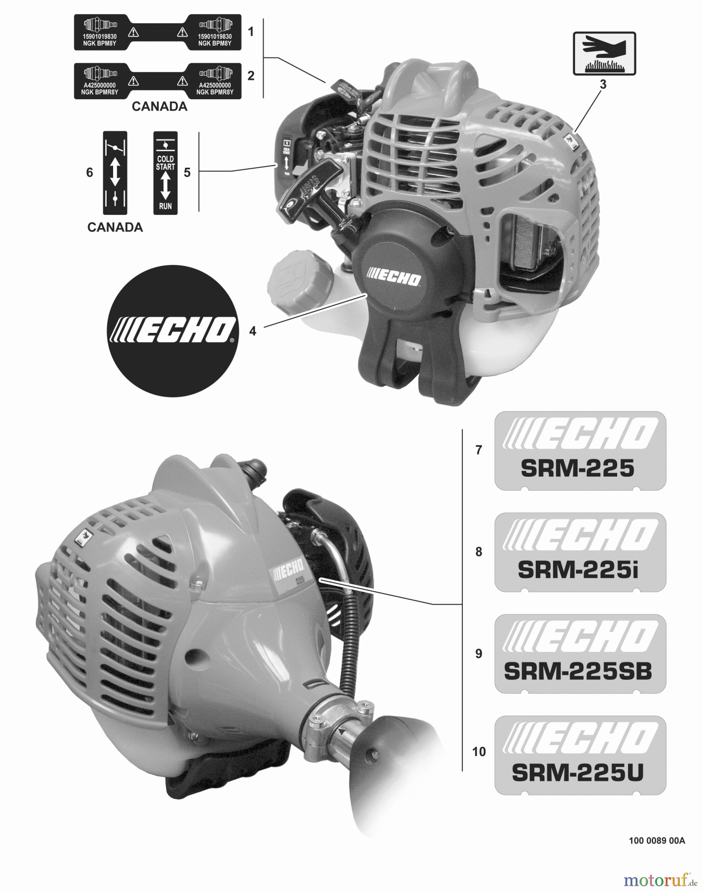 Echo Trimmer, Faden / Bürste SRM-225 - Echo String Trimmer, Labels