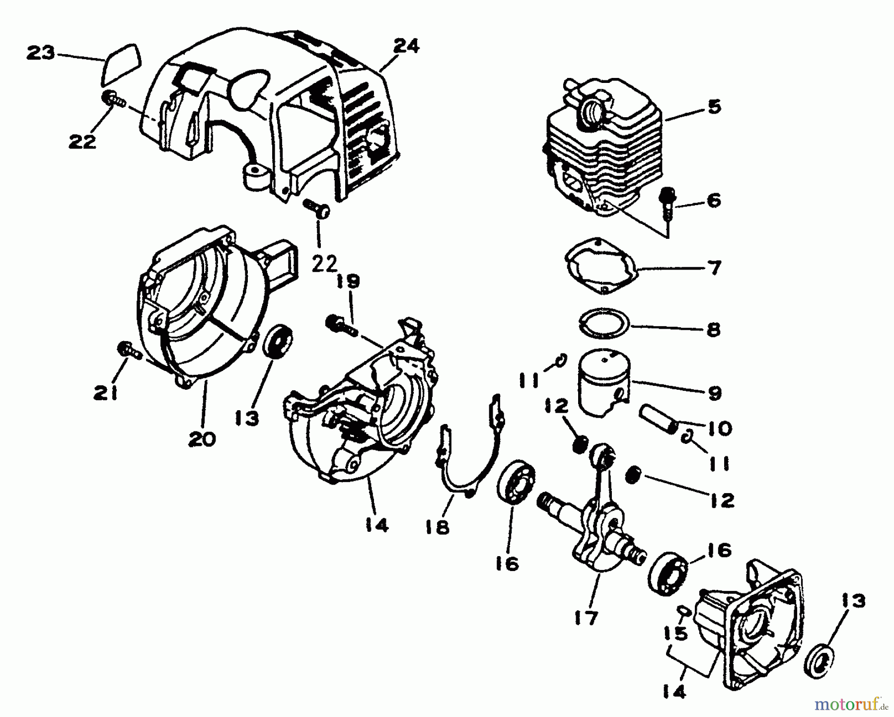 Echo Trimmer, Faden / Bürste SRM-2300 - Echo String Trimmer Engine. Crankcase, Fan Housing, Cover