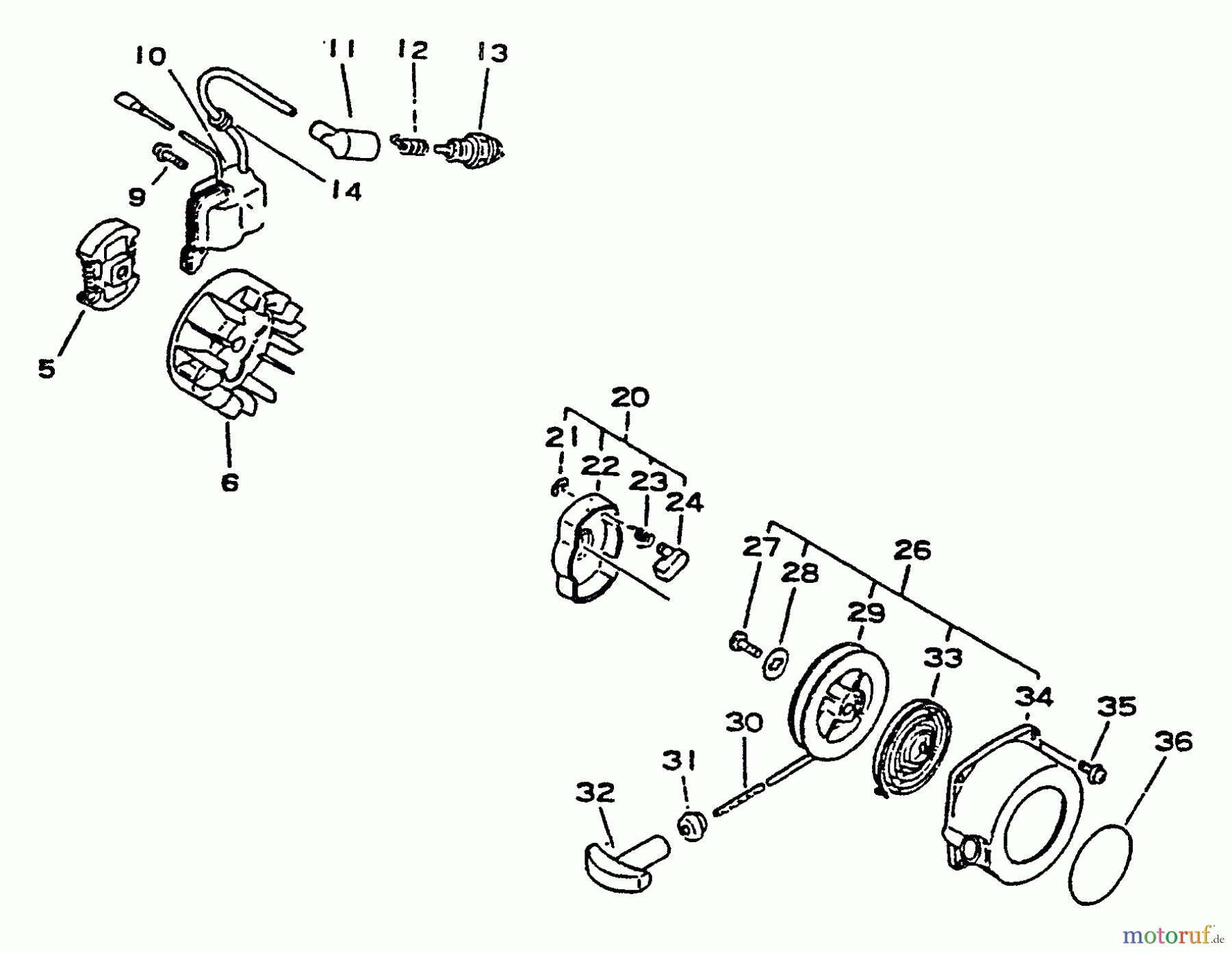Echo Trimmer, Faden / Bürste SRM-2301 - Echo String Trimmer, S/N:001001 - 0031000 Clutch, Ignition, Starter