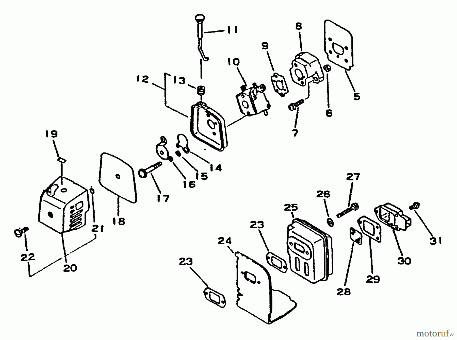  Echo Trimmer, Faden / Bürste SRM-2301 - Echo String Trimmer, S/N:001001 - 0031000 Intake, Exhaust, Air Cleaner