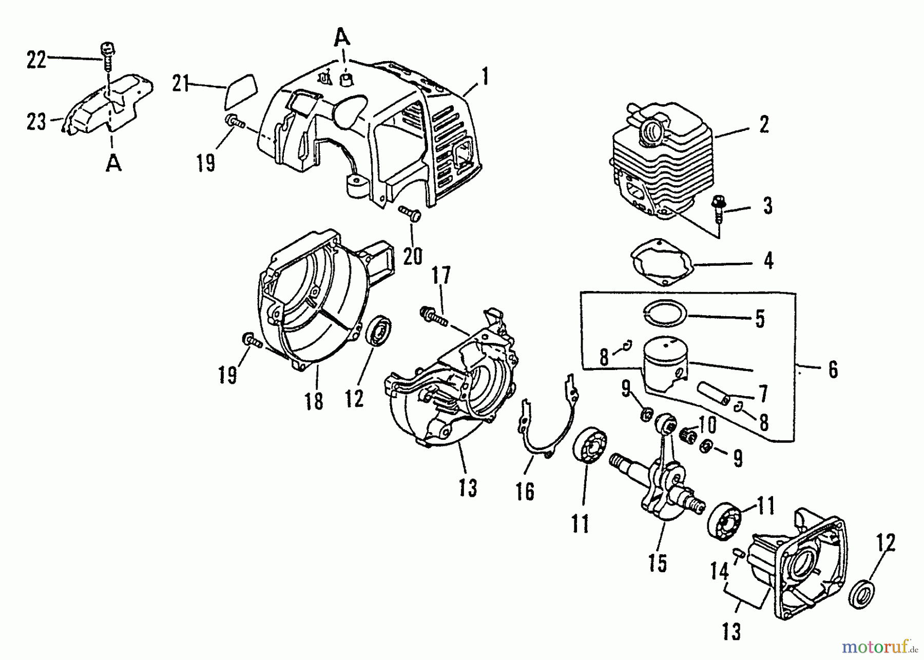  Echo Trimmer, Faden / Bürste SRM-2310 - Echo String Trimmer, S/N:0031001 - 9999999 Engine, Crankcase, Fan Housing, Cover