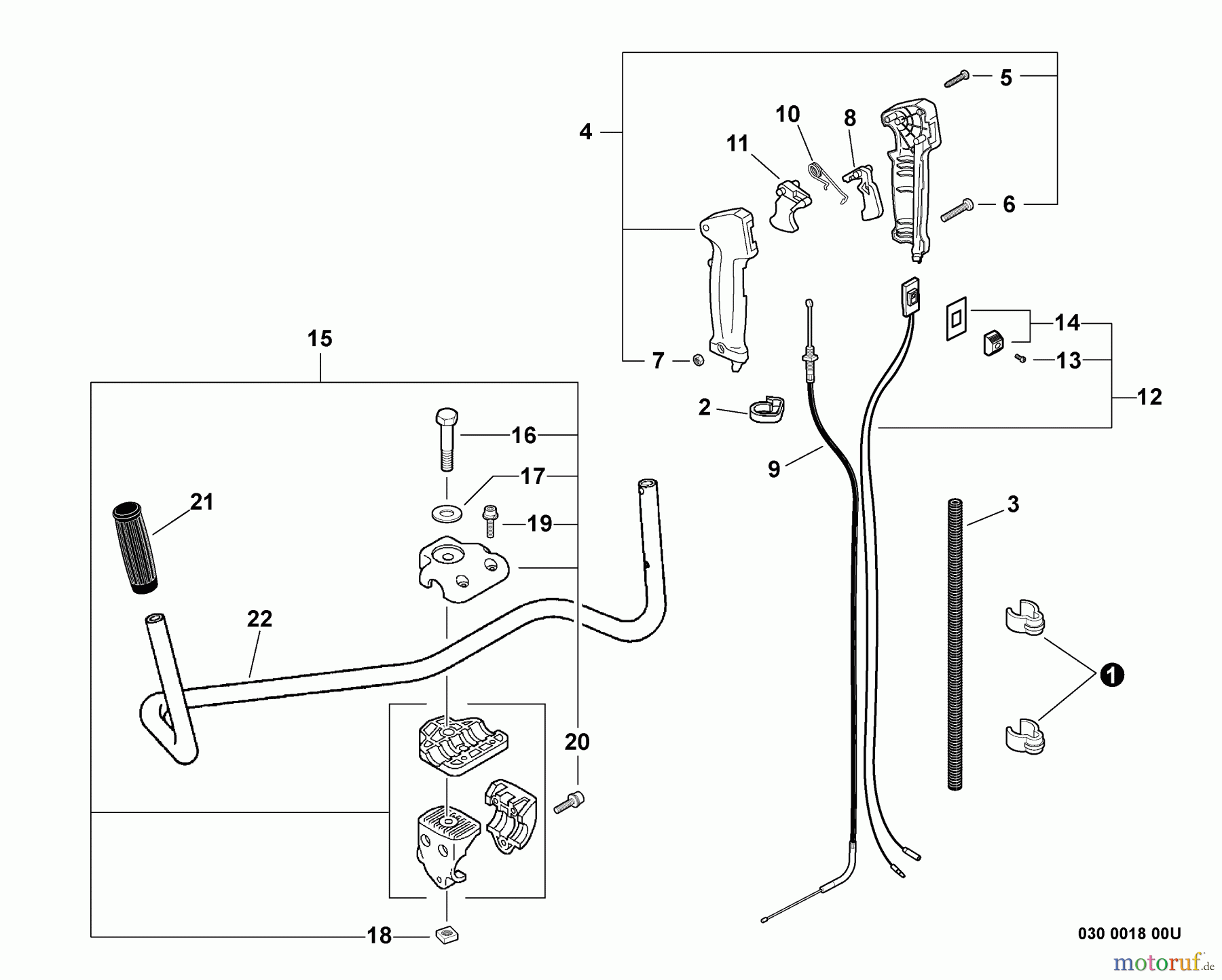 Echo Trimmer, Faden / Bürste SRM-230U - Echo String Trimmer/Brush Cutter, S/N:06001001 - 06999999 Handles, Throttle Cable