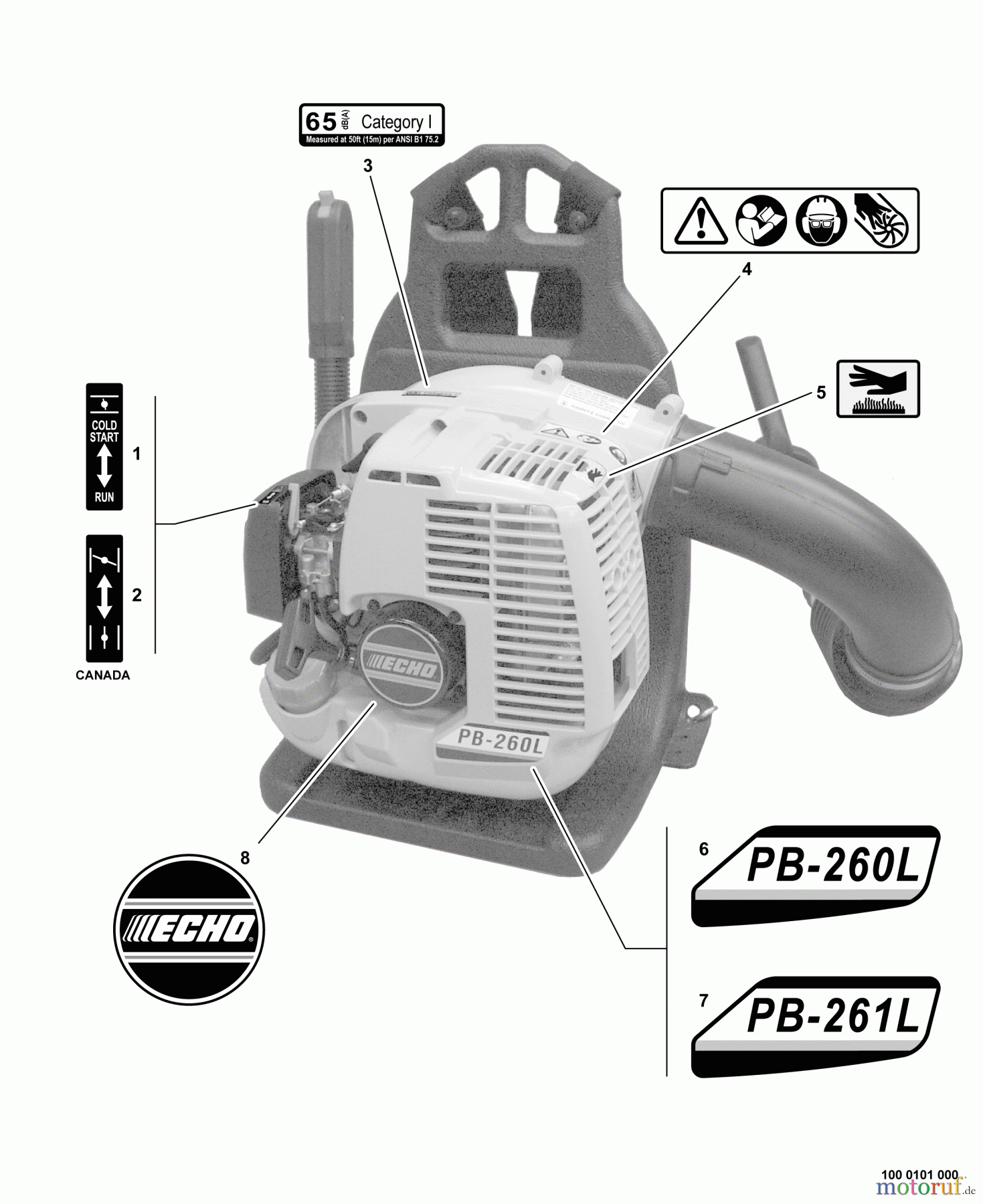 Echo Bläser / Sauger / Häcksler / Mulchgeräte PB-260L - Echo Back Pack Blower, S/N: 04001001 - 04999999 Labels