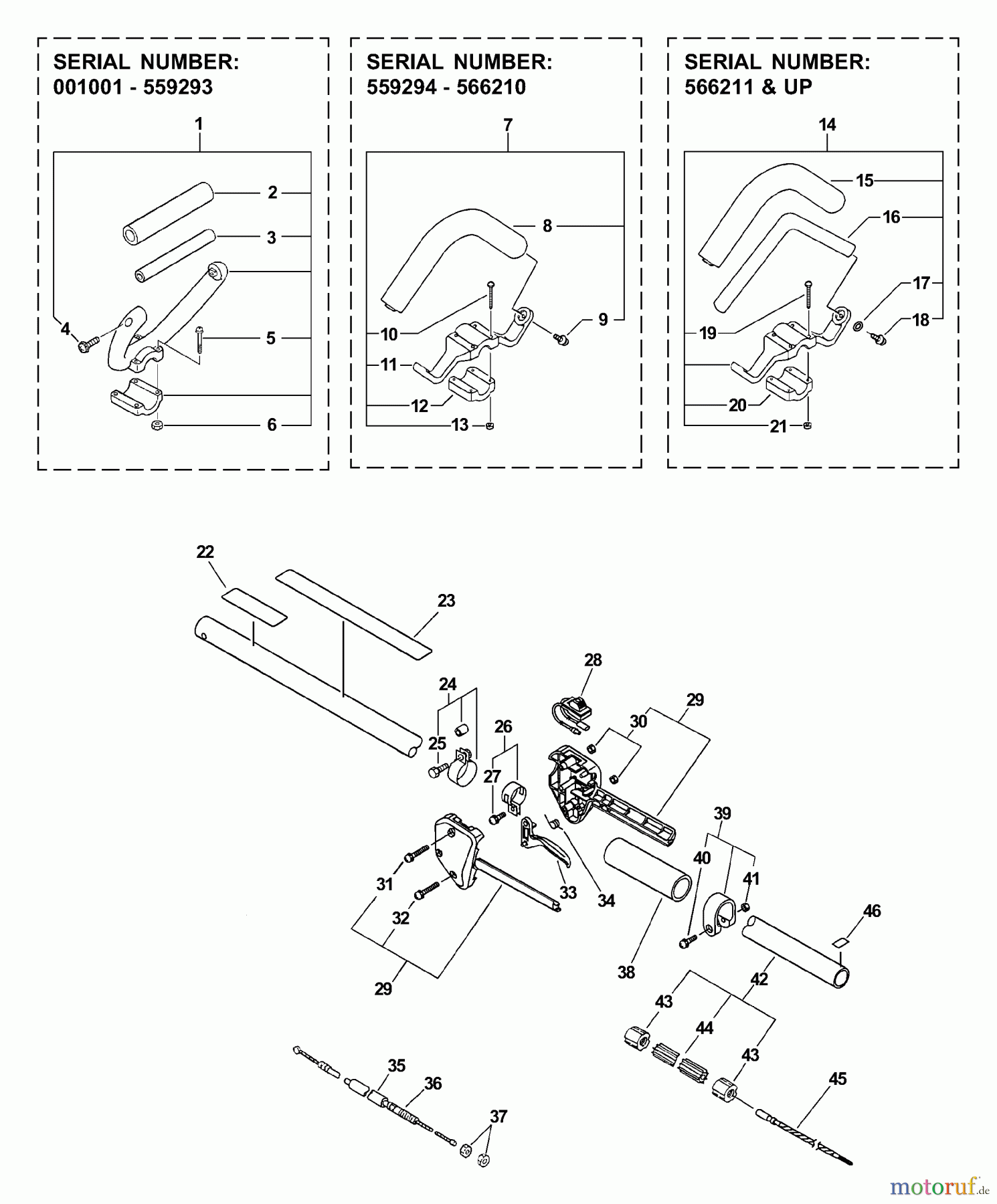 Echo Trimmer, Faden / Bürste SRM-2400 - Echo String Trimmer (Type 1E) Handle, Ignition Switch, Throttle Cable, Driveshaft