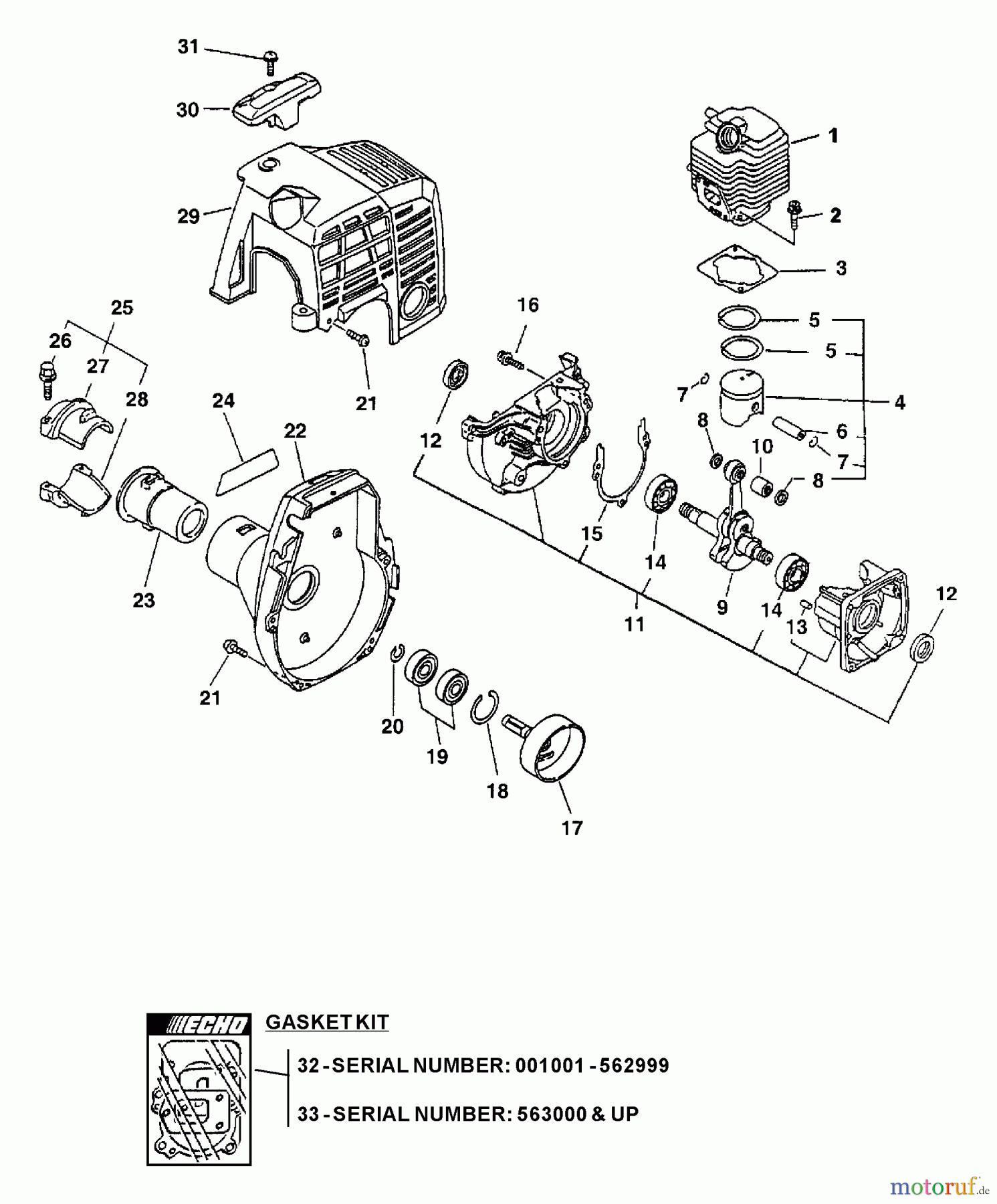 Echo Trimmer, Faden / Bürste SRM-2400SB - Echo String Trimmer (Type 1E) Engine, Fan Housing, Cover