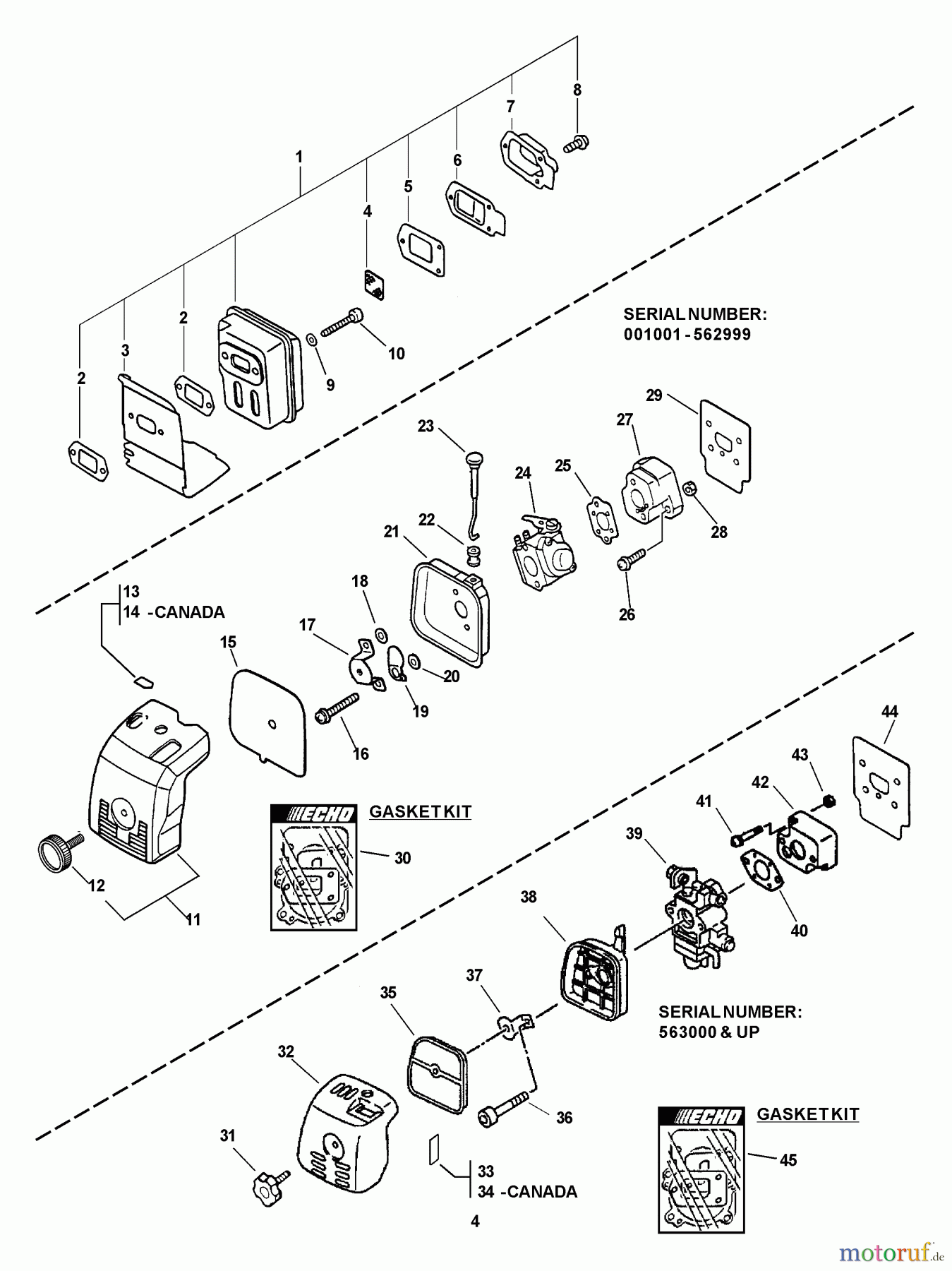 Echo Trimmer, Faden / Bürste SRM-2400SB - Echo String Trimmer (Type 1E) Intake, Exhaust, Air Filter