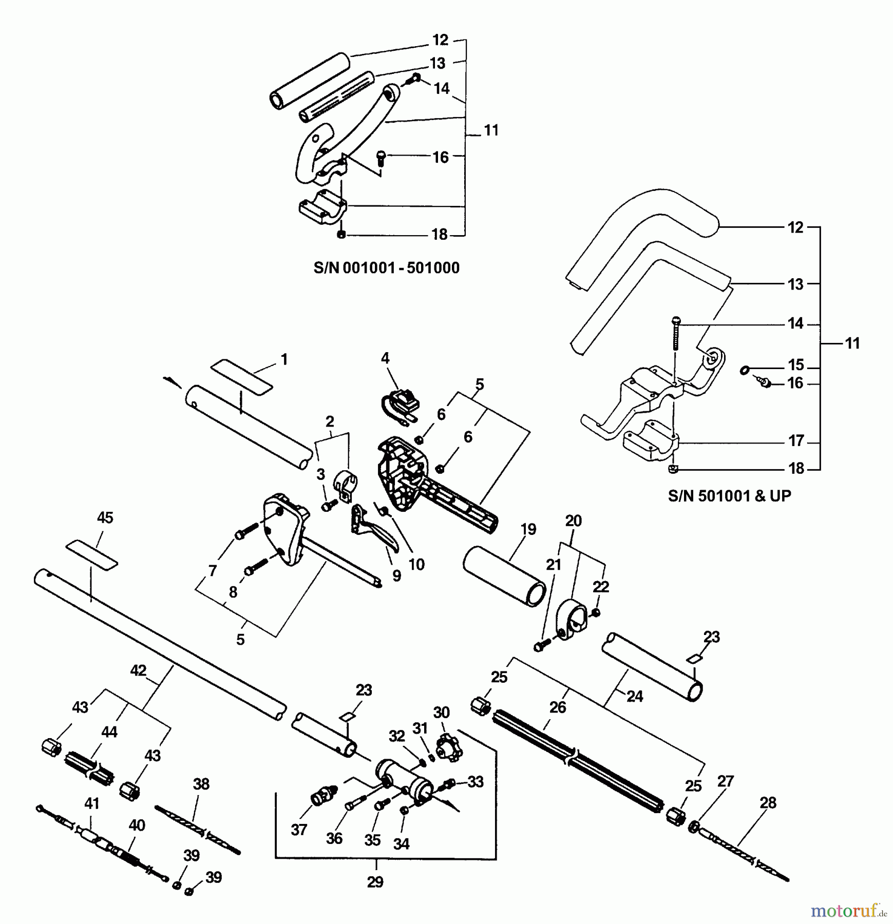 Echo Trimmer, Faden / Bürste SRM-2400SB - Echo String Trimmer (Type 1E) SRM Drive Shaft, Coupling, Handles, Throttle, Stop Switch