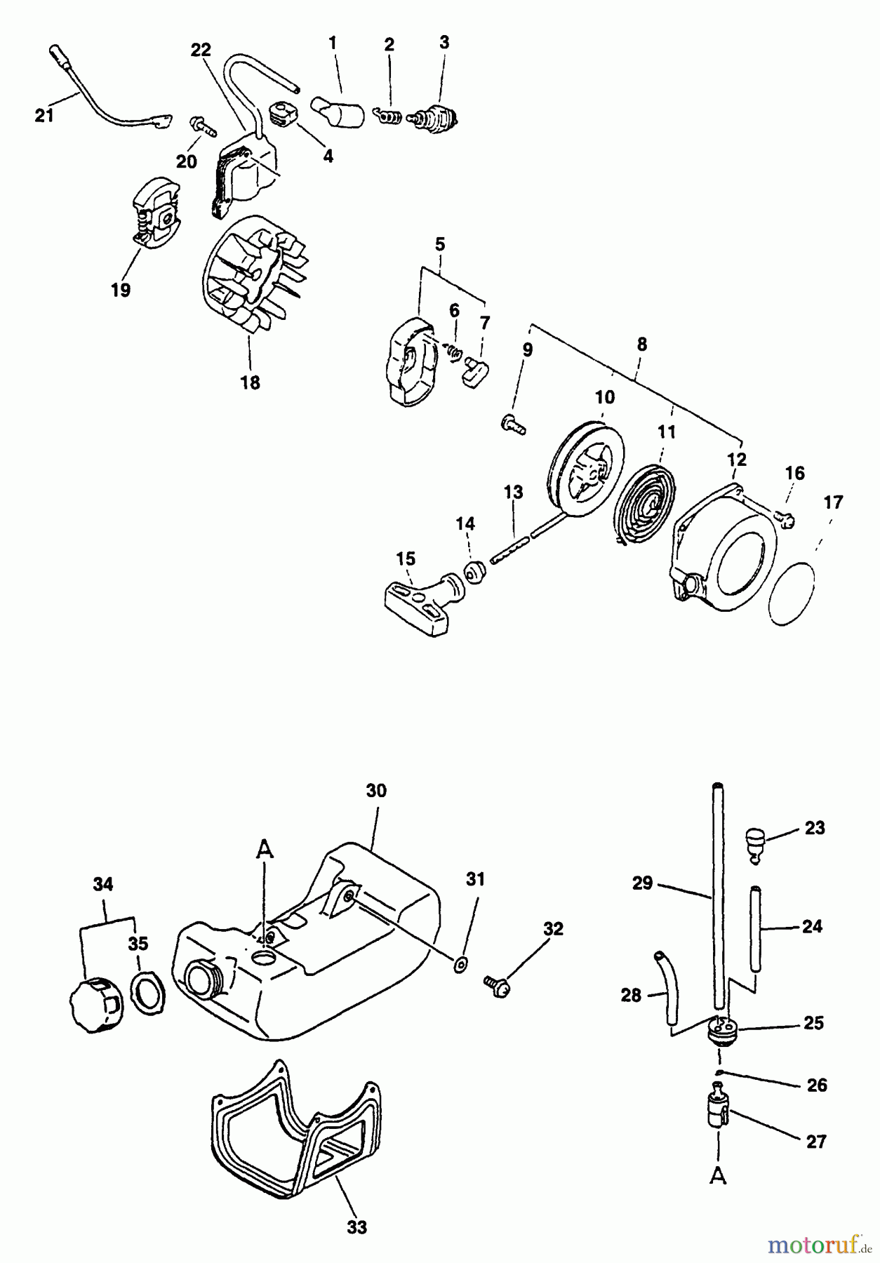 Echo Trimmer, Faden / Bürste SRM-2400 - Echo String Trimmer (Type 1) Clutch, Fuel System, Ignition, Starter