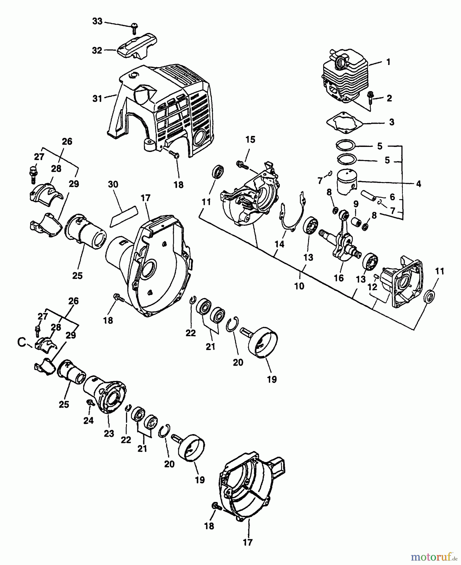 Echo Trimmer, Faden / Bürste SRM-2400 - Echo String Trimmer (Type 1) Crankcase, Engine, Fan Case