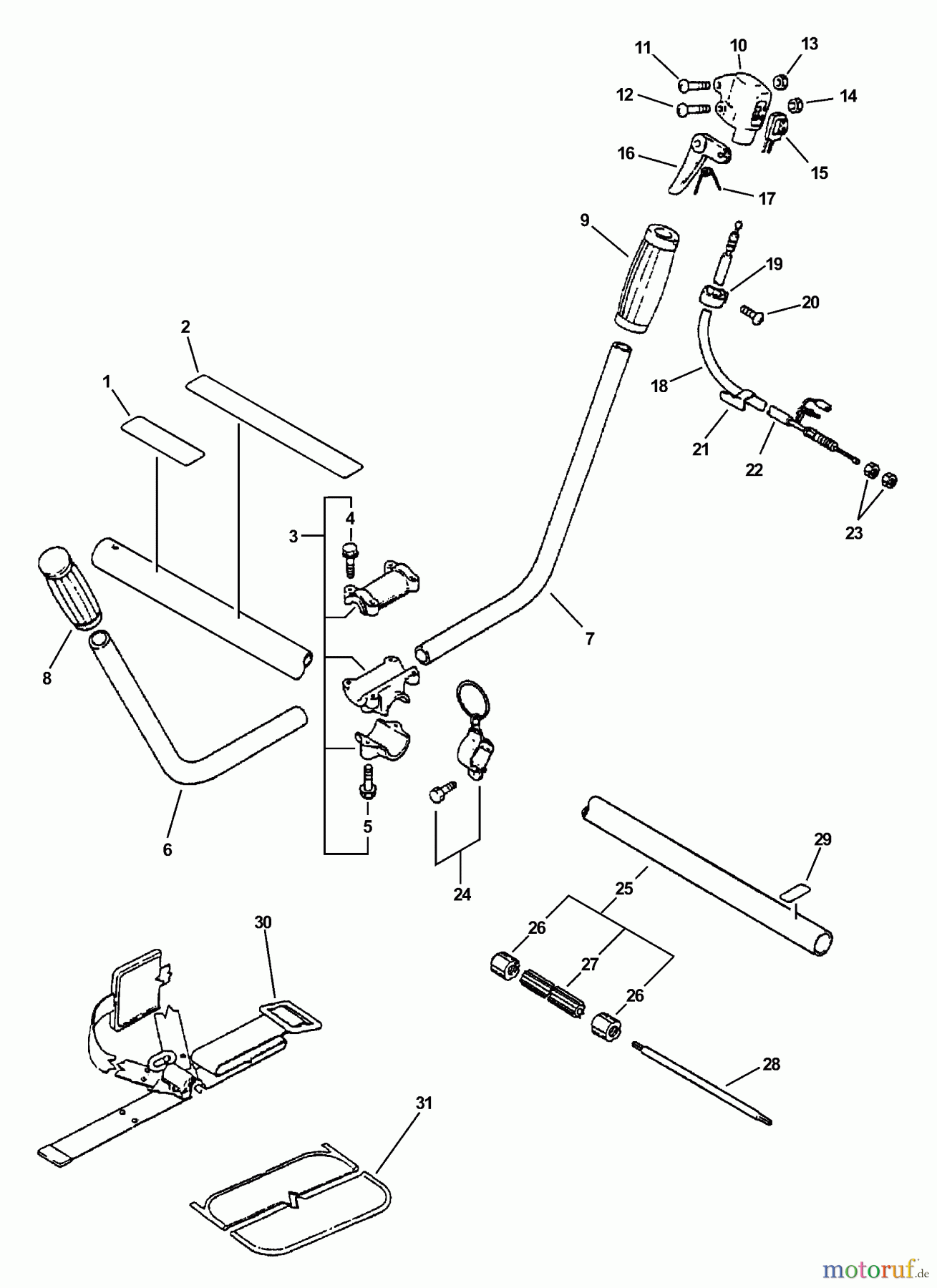 Echo Trimmer, Faden / Bürste SRM-2410 - Echo String Trimmer (Type 1E) Driveshaft, Handles, Throttle, Stop Switch, Harness S/N: 001001-503953