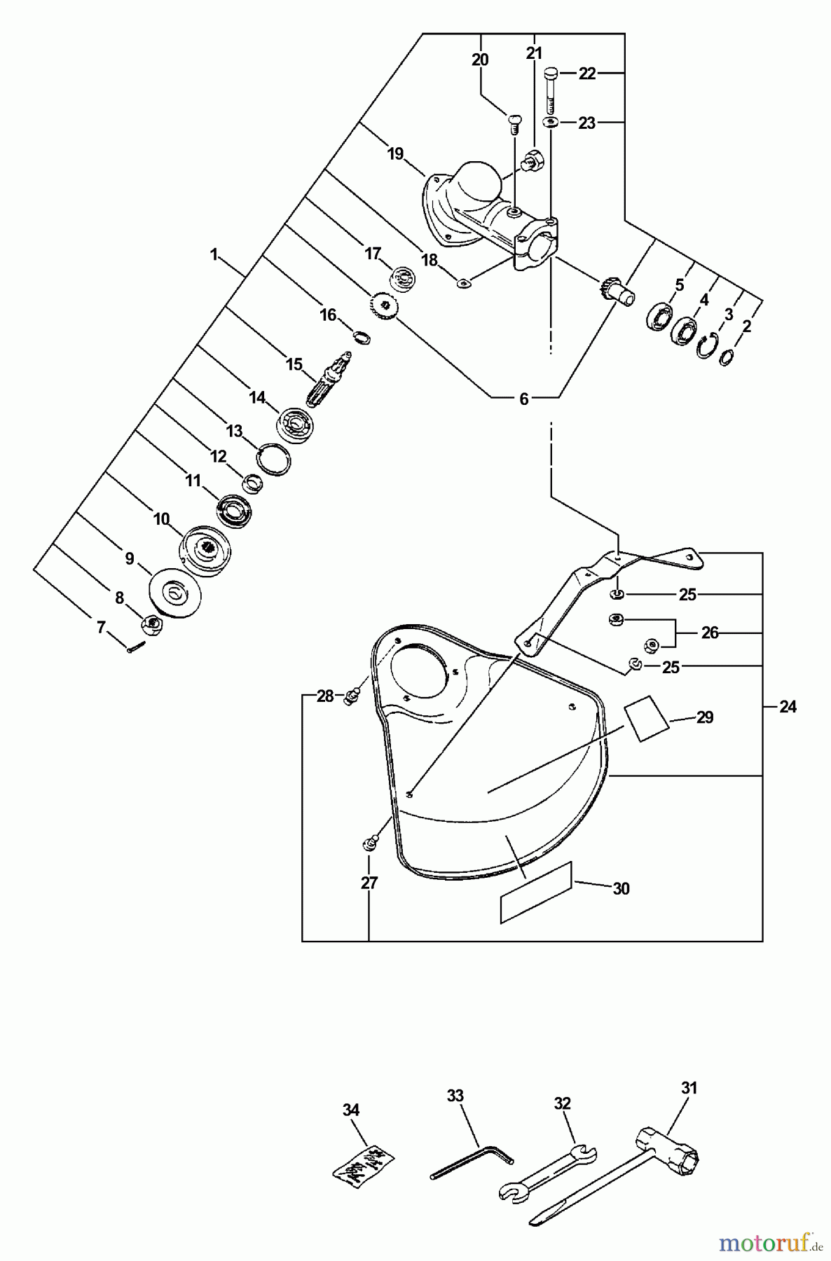 Echo Trimmer, Faden / Bürste SRM-2410 - Echo String Trimmer (Type 1E) Gear Case, Shield, Tools