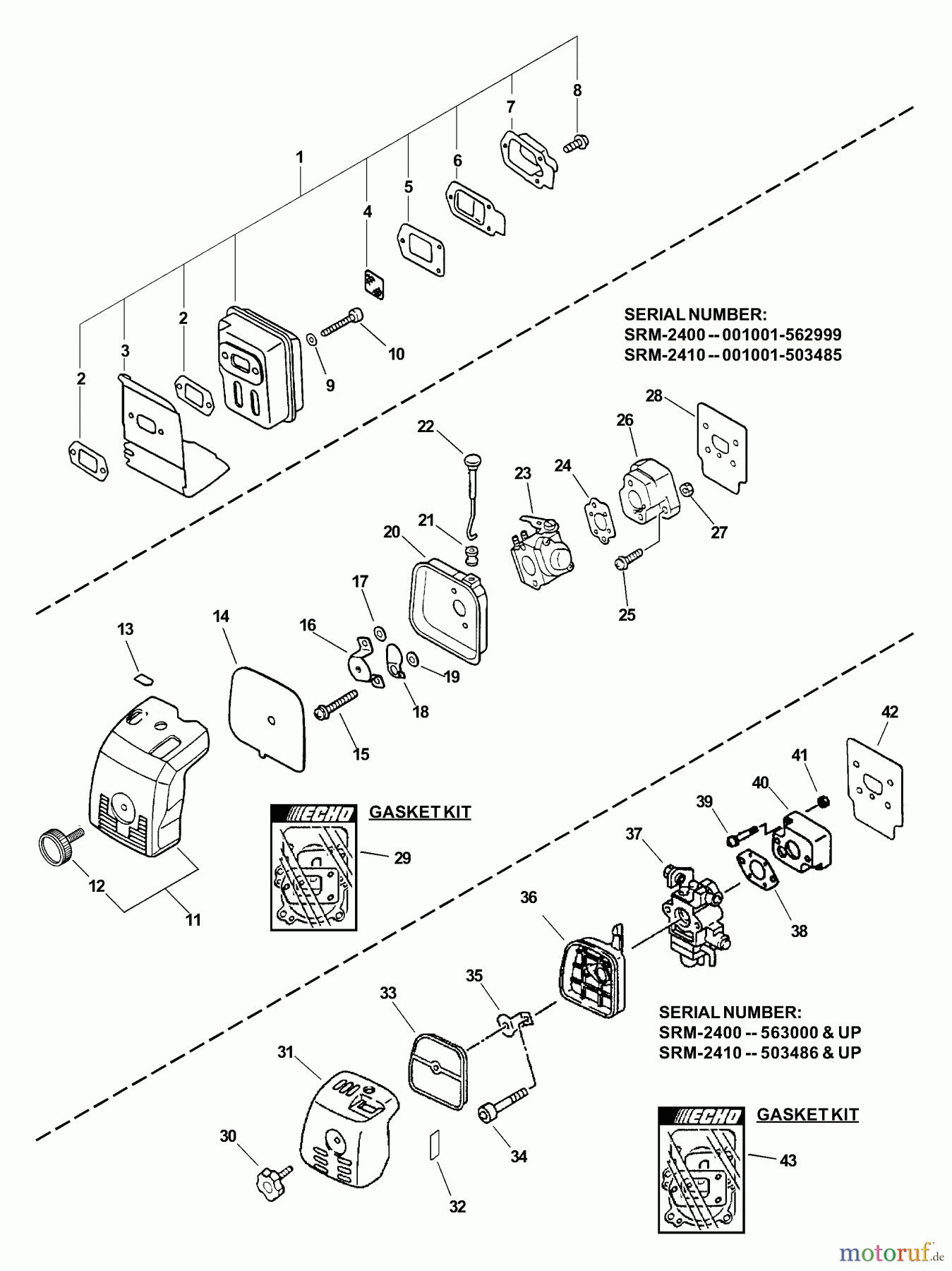 Echo Trimmer, Faden / Bürste SRM-2410 - Echo String Trimmer (Type 1E) Intake, Exhaust