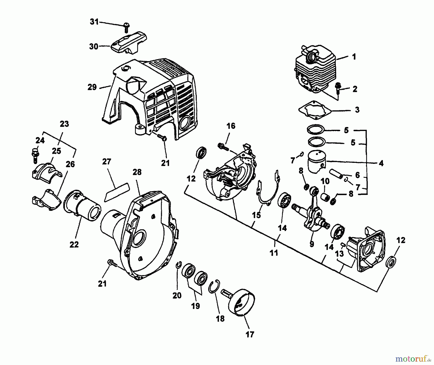 Echo Trimmer, Faden / Bürste SRM-2450 - Echo String Trimmer (Type 1) Engine, Crankcase, Fan Housing Cover