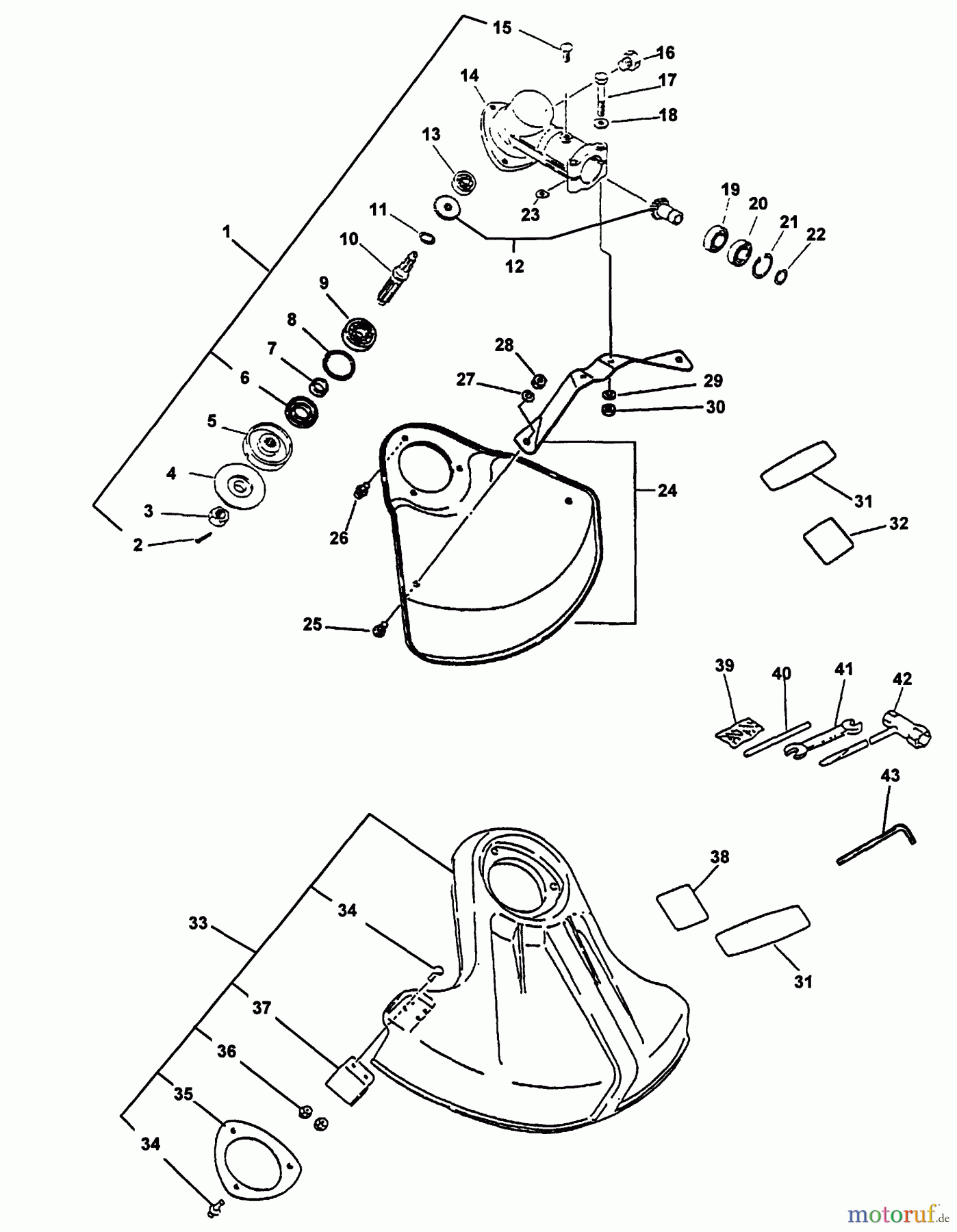 Echo Trimmer, Faden / Bürste SRM-2450 - Echo String Trimmer (Type 1E) Gear Case, Shields, Tools