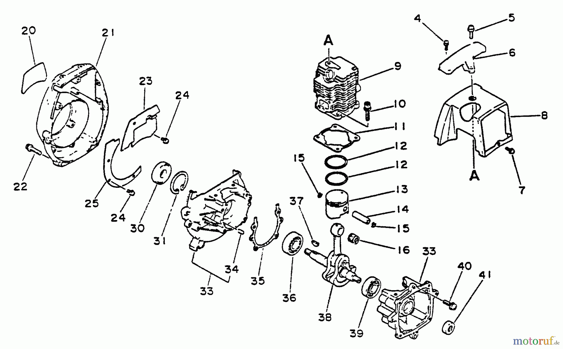 Echo Trimmer, Faden / Bürste SRM-2501 - Echo String Trimmer, S/N:001001 - 0010200 Engine, Crankcase, Fan Housing, Cover