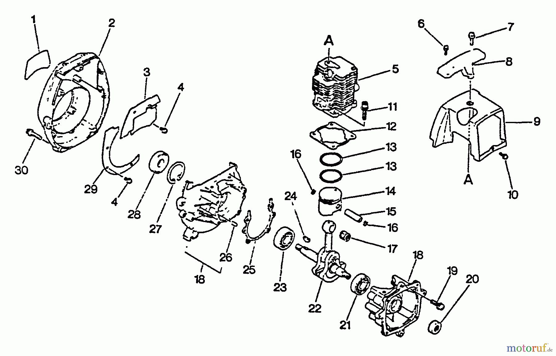 Echo Trimmer, Faden / Bürste SRM-2501 - Echo String Trimmer, S/N:0025001 - 0043000 Engine, Crankcase, Fan Housing, Cover