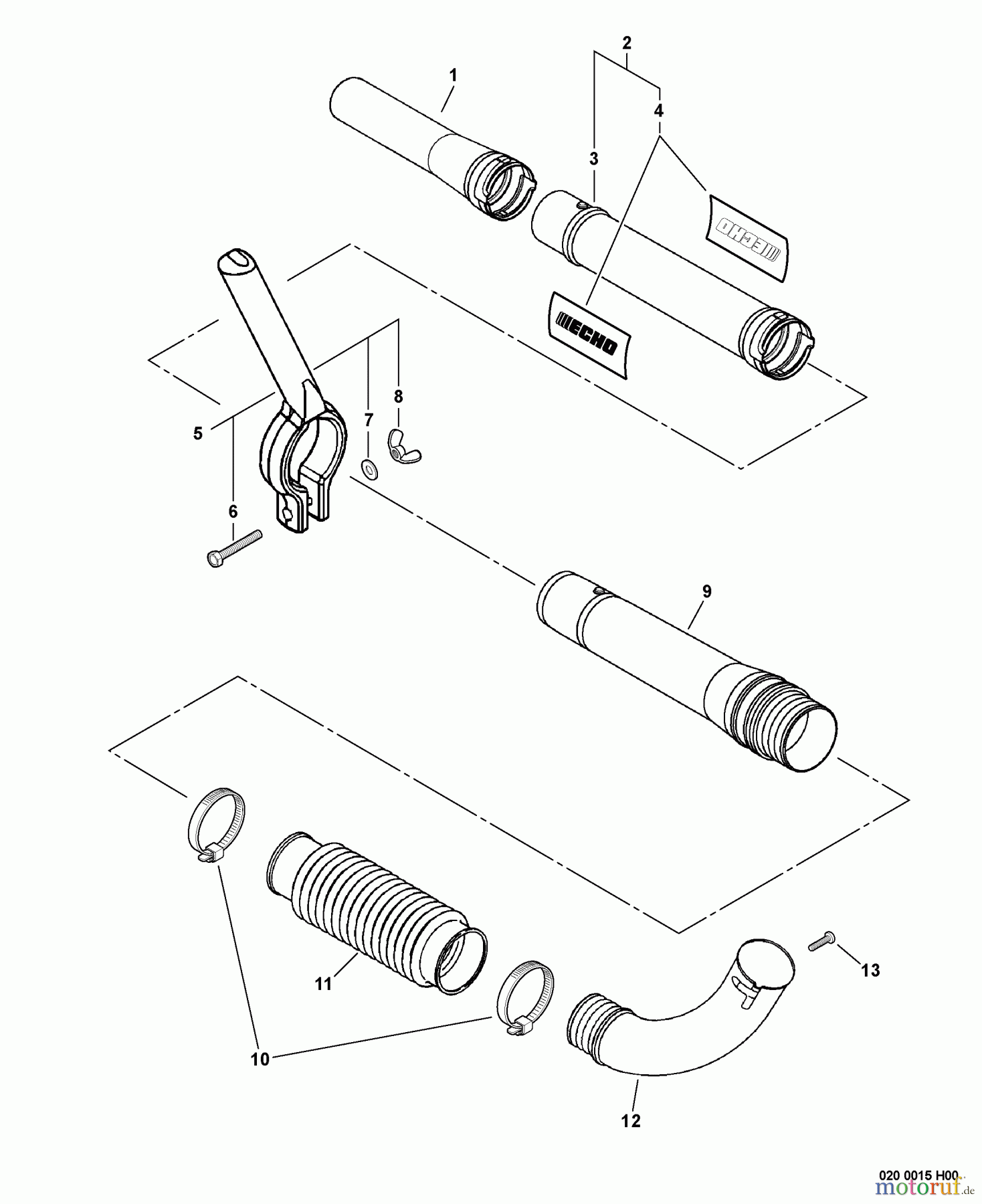 Echo Bläser / Sauger / Häcksler / Mulchgeräte PB-261L - Echo Back Pack Blower, S/N: 06001001 - 06999999 Blower Tubes, Handle