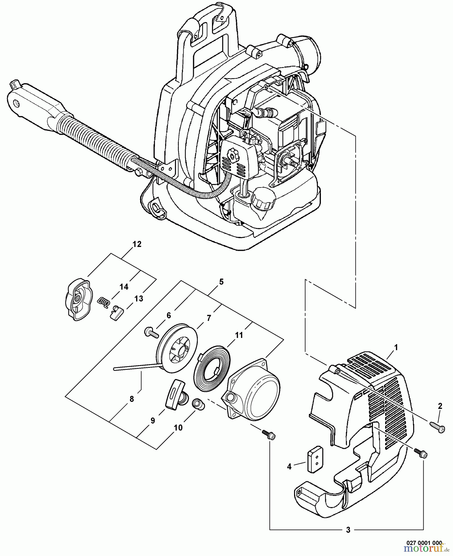 Echo Bläser / Sauger / Häcksler / Mulchgeräte PB-260L - Echo Back Pack Blower, S/N: 04001001 - 04999999 Engine Cover, Starter