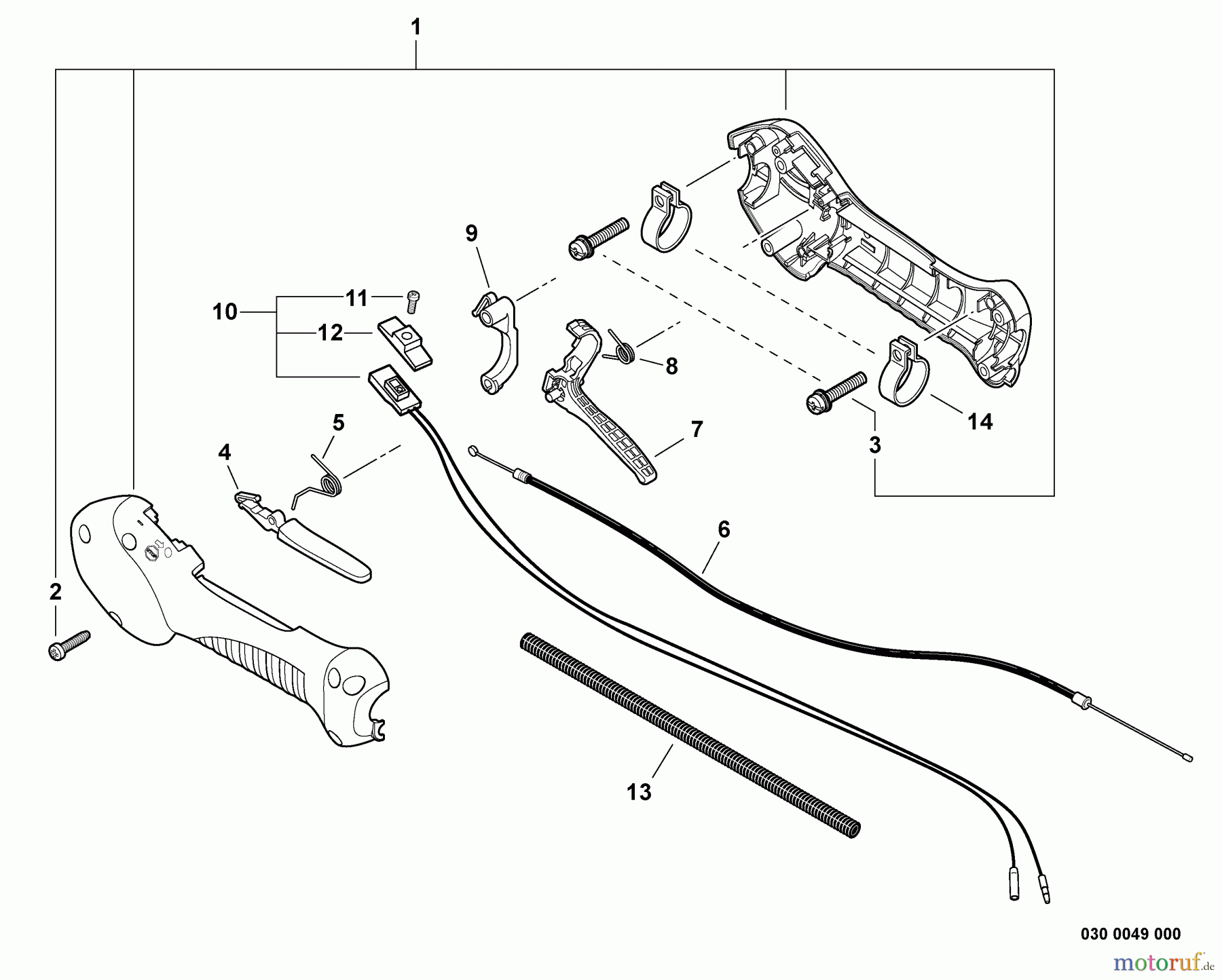  Echo Trimmer, Faden / Bürste SRM-251E - Echo String Trimmer, S/N:08001001 - 08999999 Control Handle, Throttle Cable