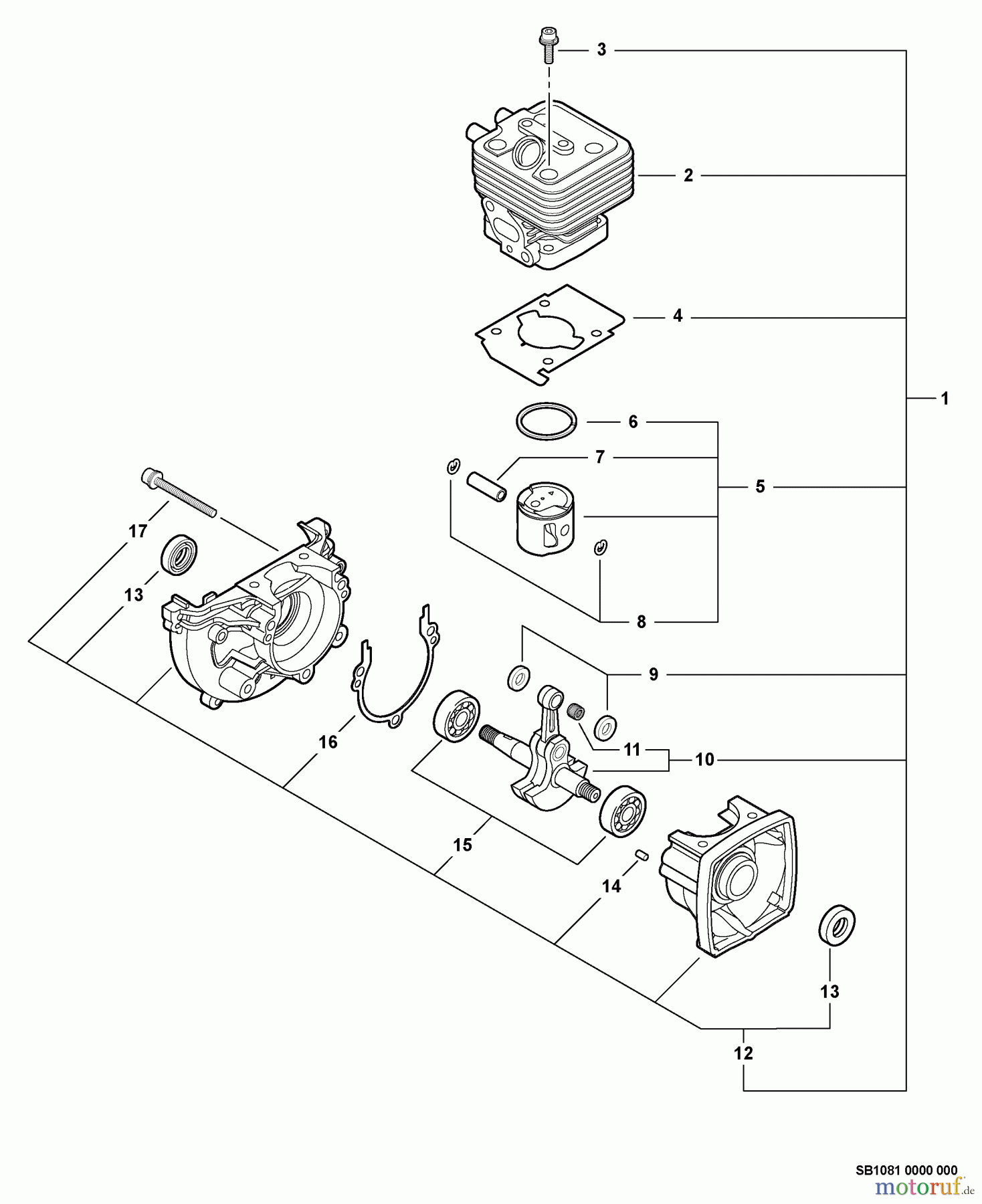 Echo Trimmer, Faden / Bürste SRM-251 - Echo String Trimmer, S/N:09001001 - 09999999 Engine, Short Block -- SB1081