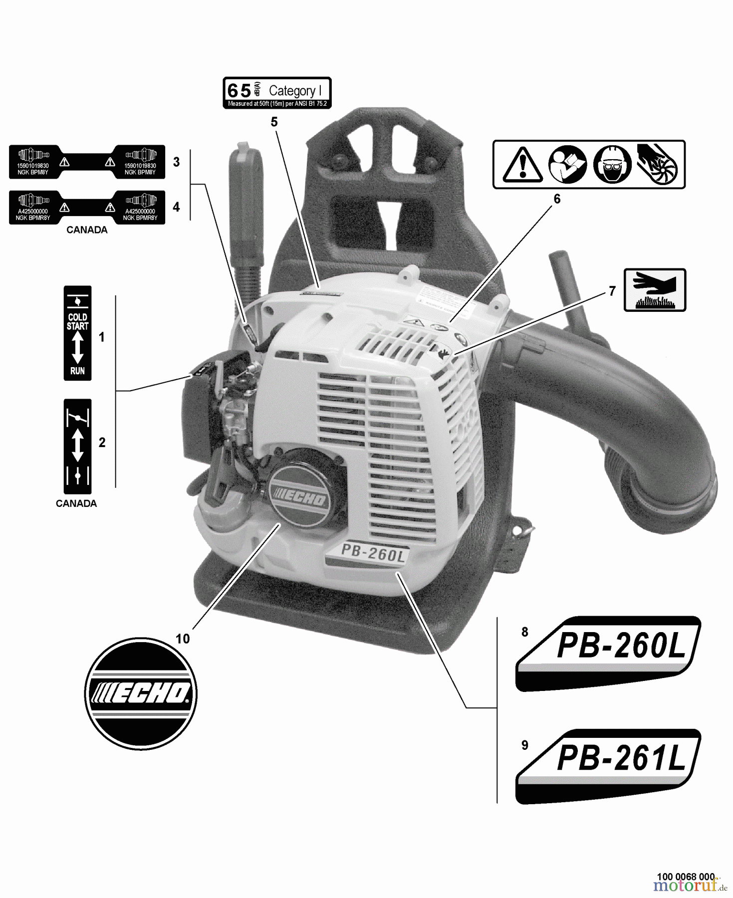 Echo Bläser / Sauger / Häcksler / Mulchgeräte PB-261L - Echo Back Pack Blower, S/N: P07411001001 - P07411999999 Labels