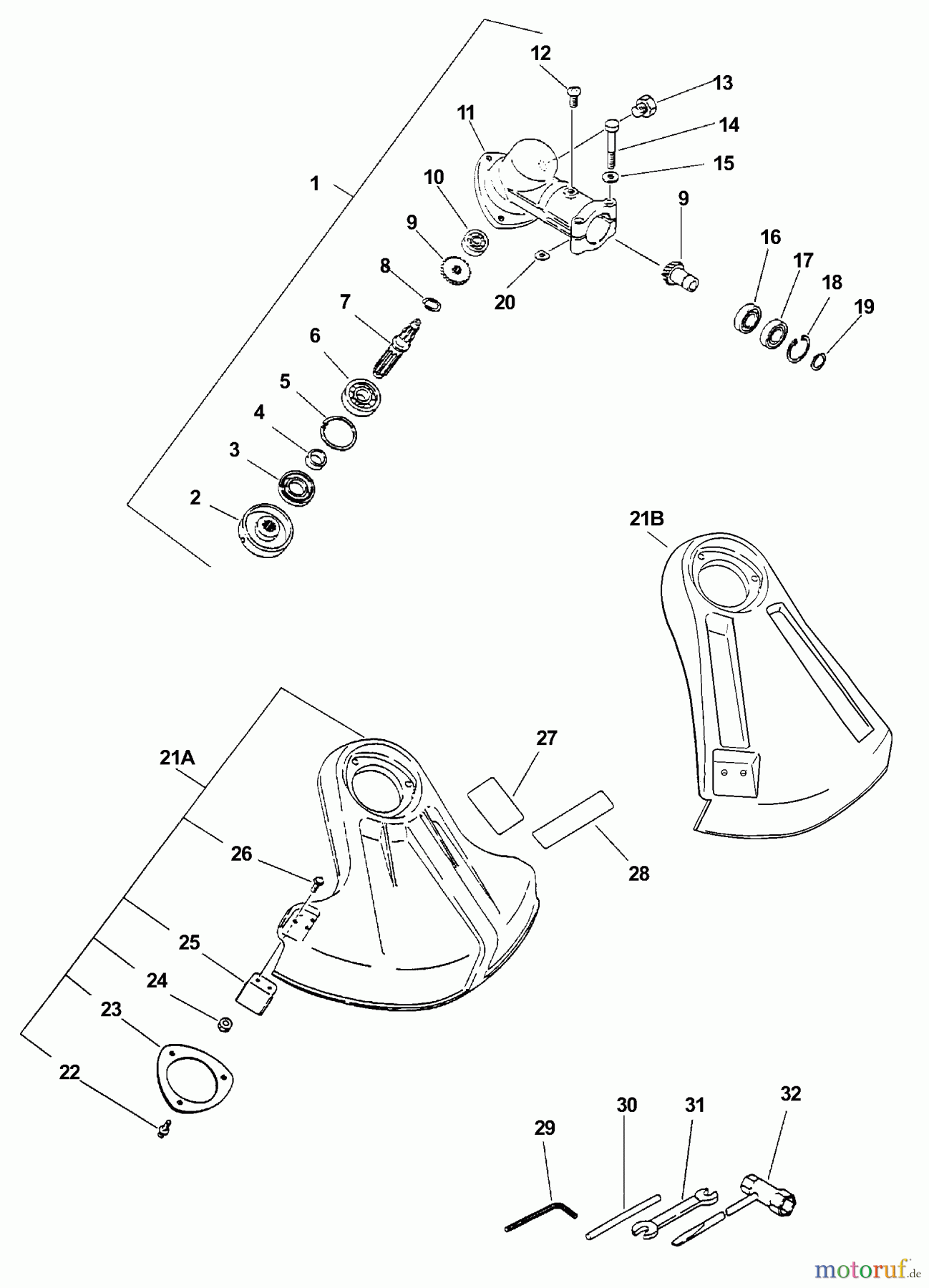 Echo Trimmer, Faden / Bürste SRM-2601 - Echo String Trimmer Gear Housing, Shield, Tools