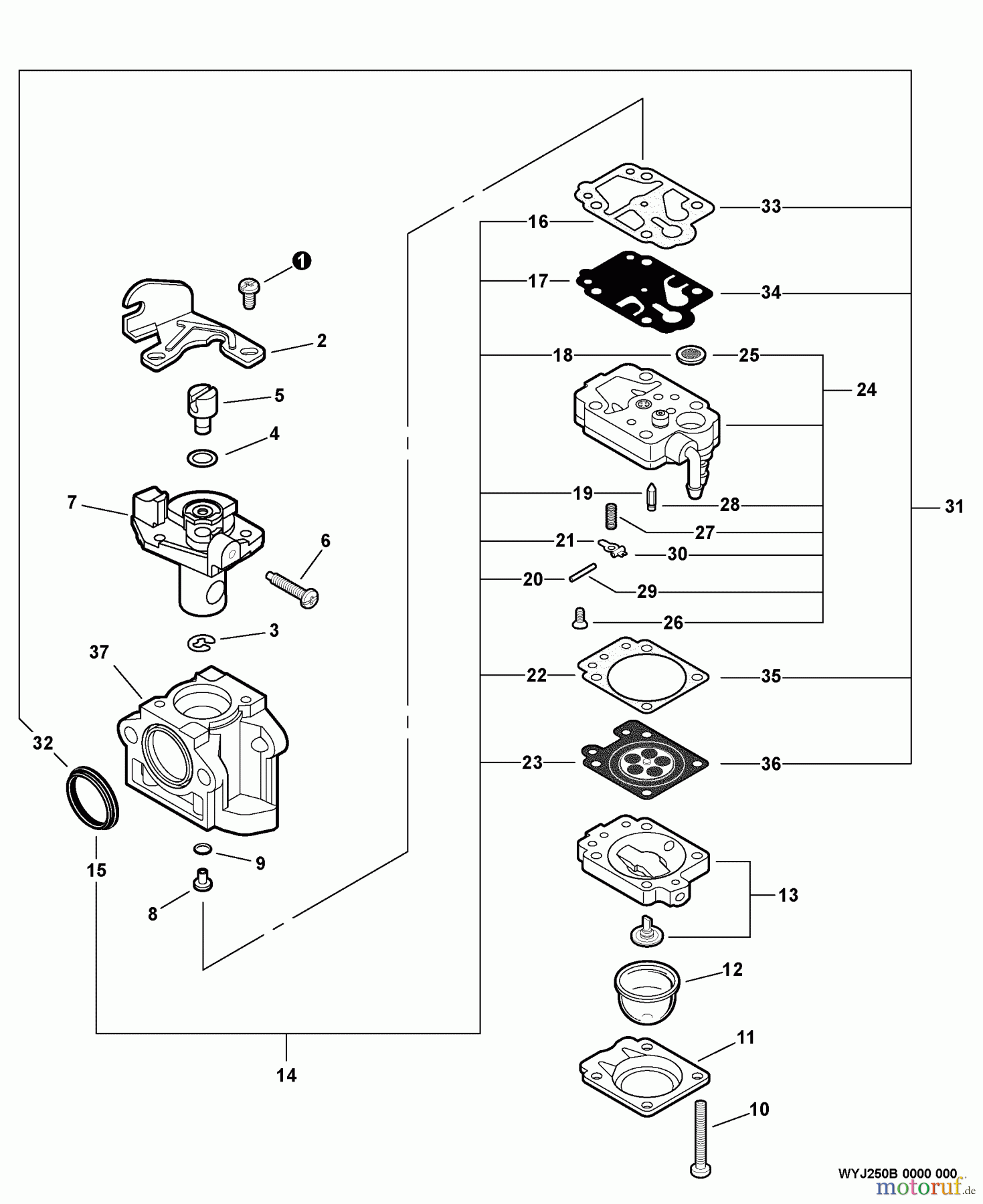 Echo Trimmer, Faden / Bürste SRM-261S - Echo String Trimmer, S/N:02001001 - 02999999 Carburetor -- WYJ-250B