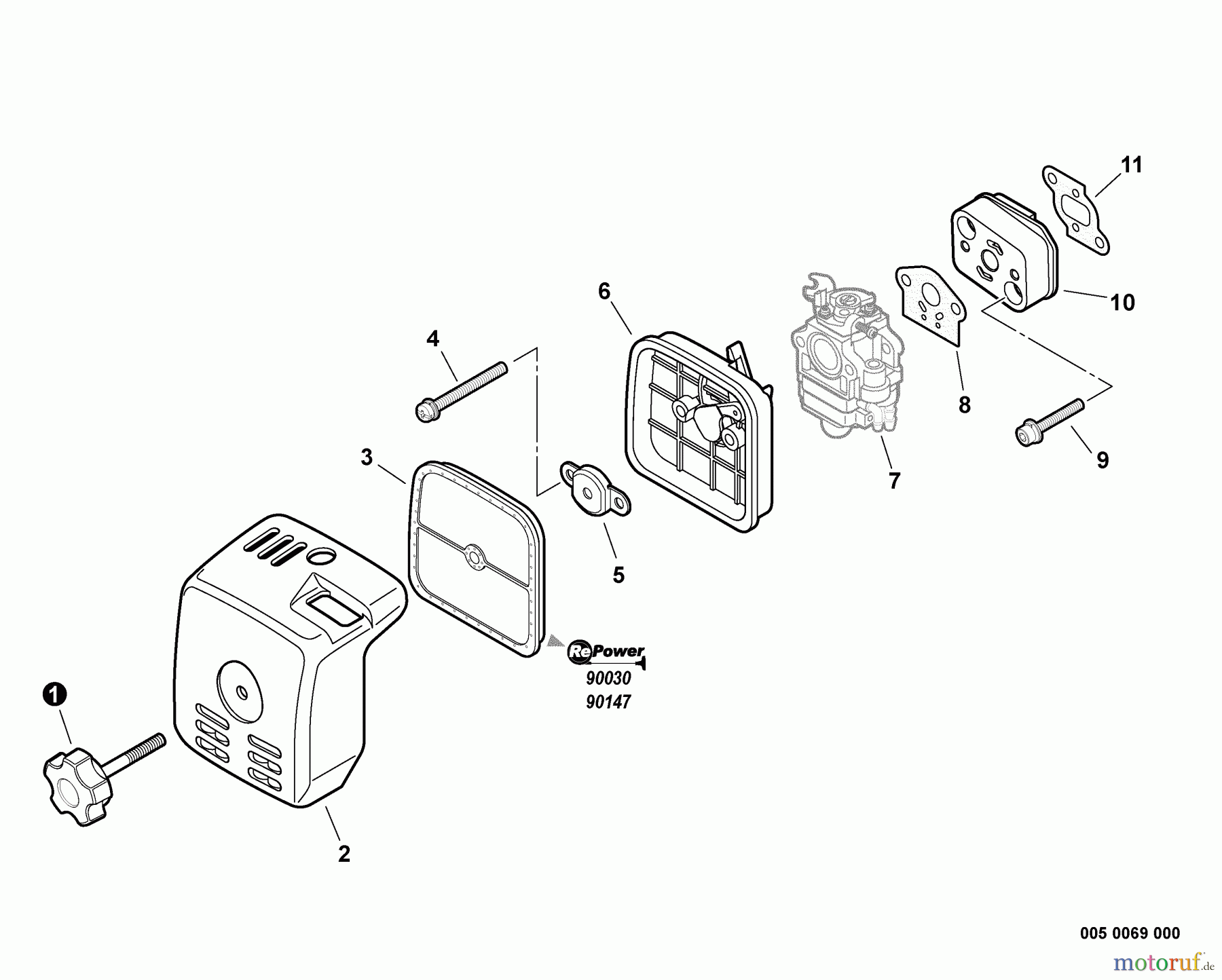 Echo Trimmer, Faden / Bürste SRM-261 - Echo String Trimmer, S/N:02001001 - 02999999 Intake