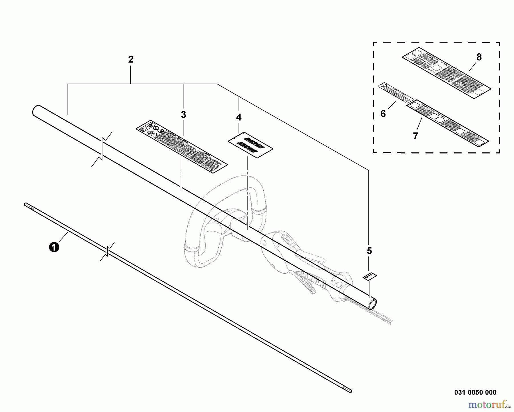 Echo Trimmer, Faden / Bürste SRM-265S - Echo String Trimmer, S/N:S80913001001 - S80913999999 Main Pipe Assembly, Solid Driveshaft