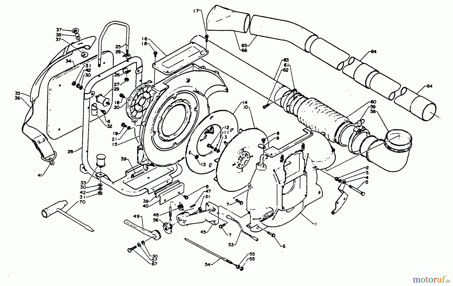 Echo Bläser / Sauger / Häcksler / Mulchgeräte PB-400 - Echo Back Pack Blower, S/N 001001 - 054522 Fancase, BackPack Band, Frame, Thr Control, Switch, Blowing Pipe, Tool