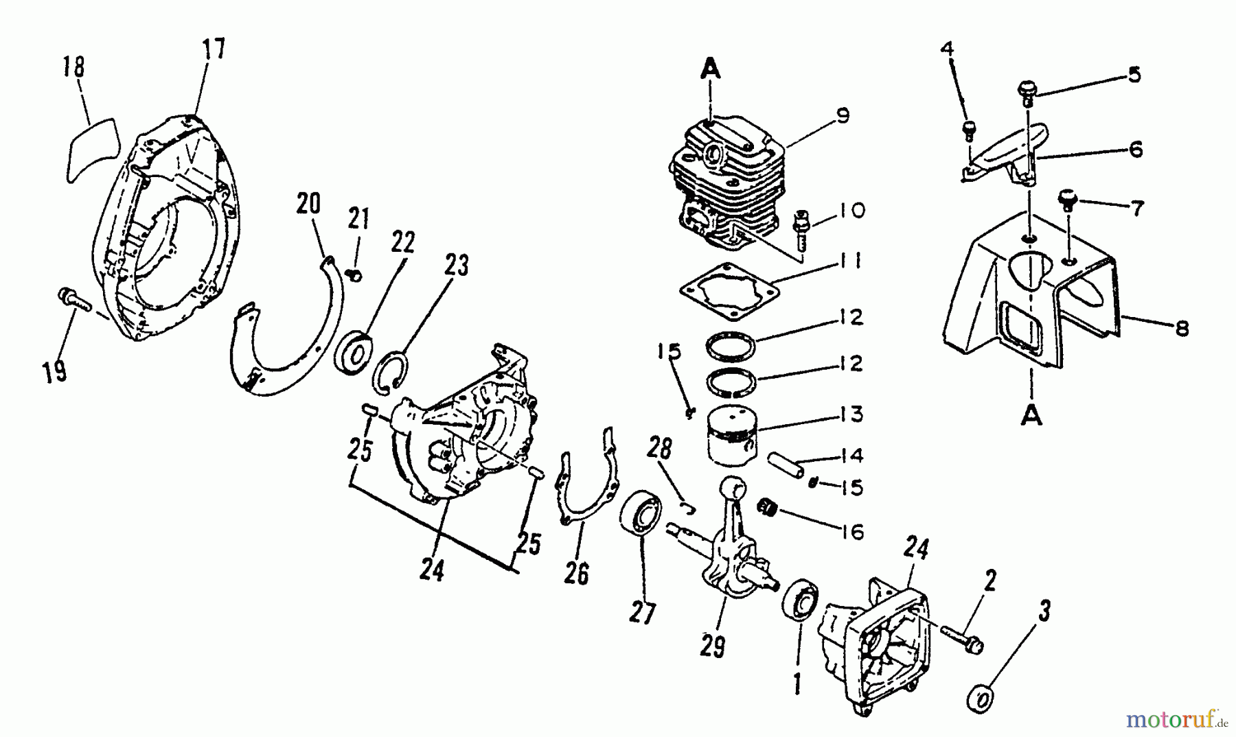Echo Trimmer, Faden / Bürste SRM-3000 - Echo String Trimmer, S/N:027001 - 034000 Engine, Crankcase, Fan Housing, Cover