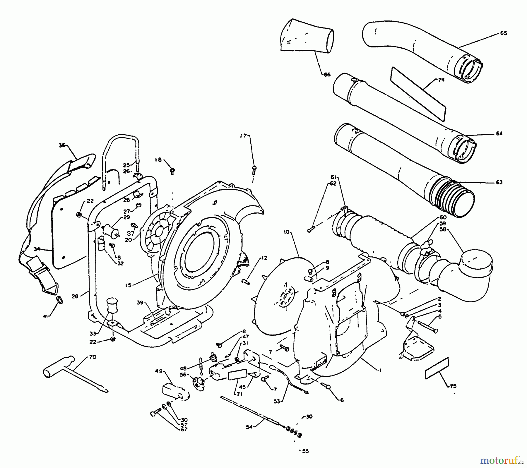 Echo Bläser / Sauger / Häcksler / Mulchgeräte PB-400E - Echo Back Pack Blower, S/N 128096 - 249241 Fancase, Backpack Band, Frame, Thrtle Ctrl, Switch, Blowing Pipe, Tools