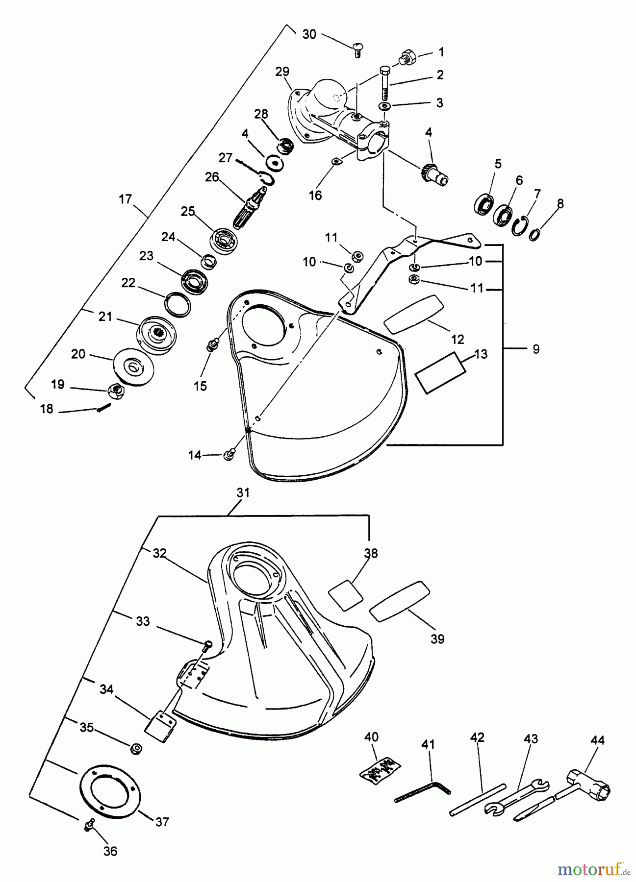 Echo Trimmer, Faden / Bürste SRM-3110 - Echo String Trimmer (Type 1E) Gear Case, Shield, Tools