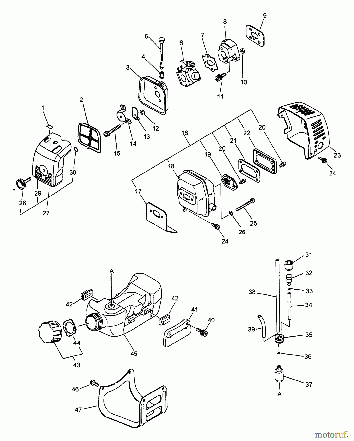 Echo Trimmer, Faden / Bürste SRM-3100 - Echo String Trimmer (Type 1E) Intake, Exhaust, Fuel System