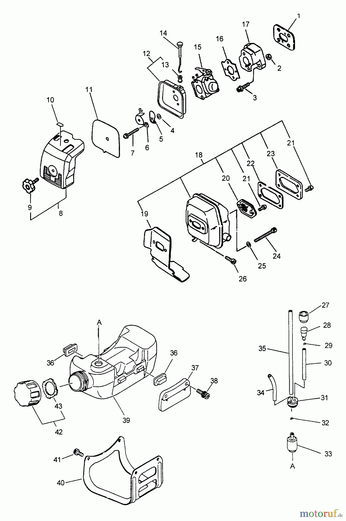 Echo Trimmer, Faden / Bürste SRM-3100 - Echo String Trimmer (Type 2E) Intake, Exhaust, Fuel System